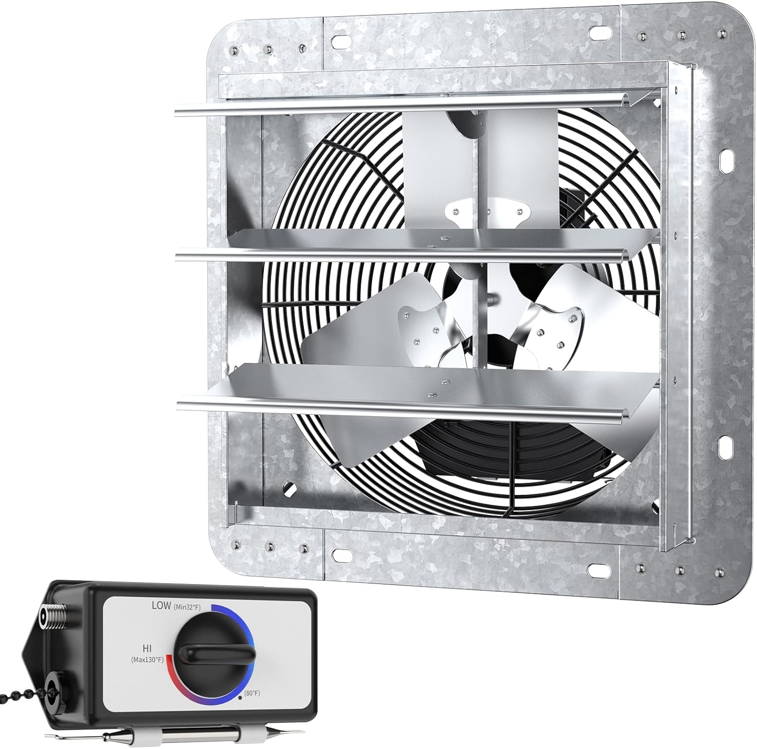 iLIVING 12" Wall Mounted Shutter Exhaust Fan, Automatic Shutter, with Thermostat and Variable Speed controller, 0.6A, 960 CFM