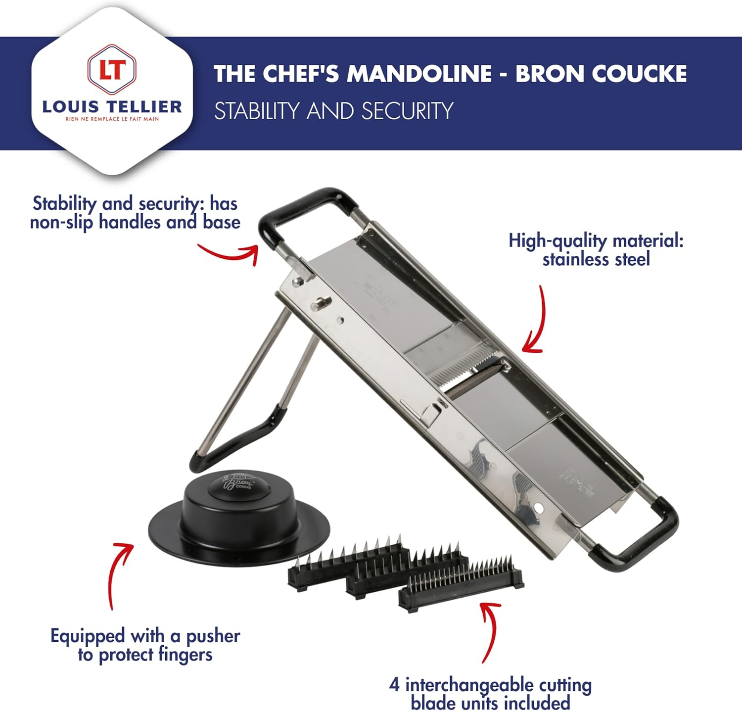 Bron Coucke Professional Mandoline Slicer – Stainless Steel – Julienne, Waffle & French Fry Cutter – Adjustable Thickness