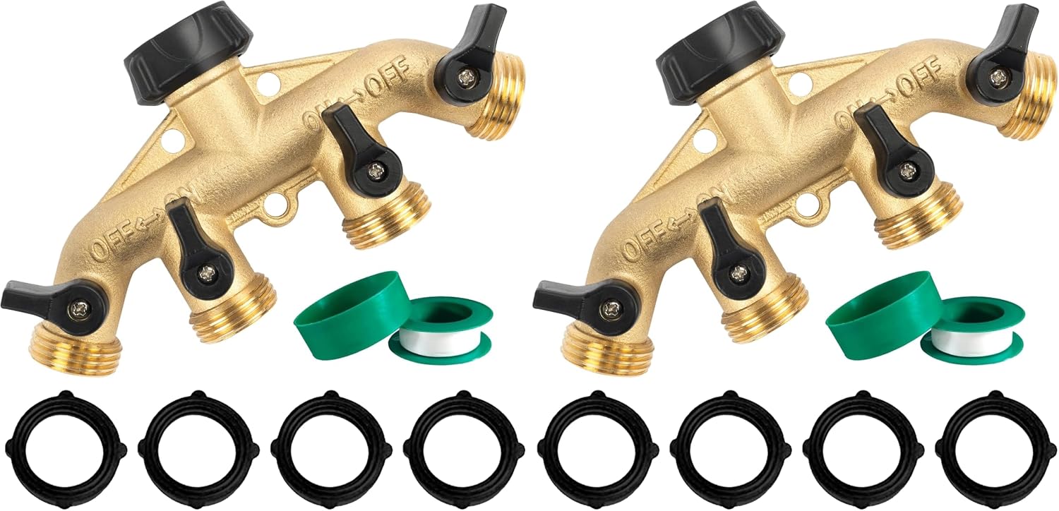 Hourleey Brass Garden Hose Splitter 2 Way, 3/4 Inch Hose Connector Tap Splitter, Hose Y Splitter
