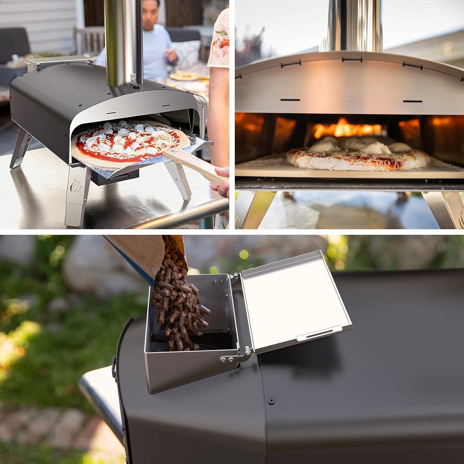 Mimiuo Auto-Rotating Wood Pellet Pizza Oven Outdoor 40Lbs, 60S Bake w/Stone