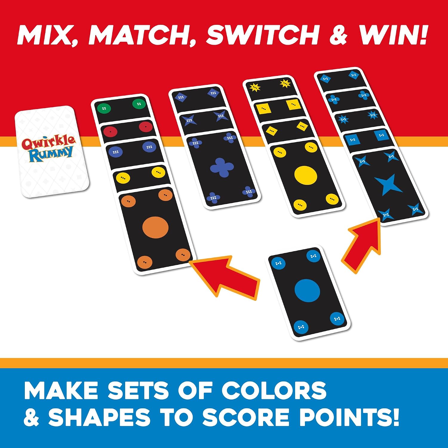 MindWare Qwirkle Rummy Card Game - Strategy Games for Adults and Family - Fun Family Games & Party Games for Adults - Match Shapes & Colors