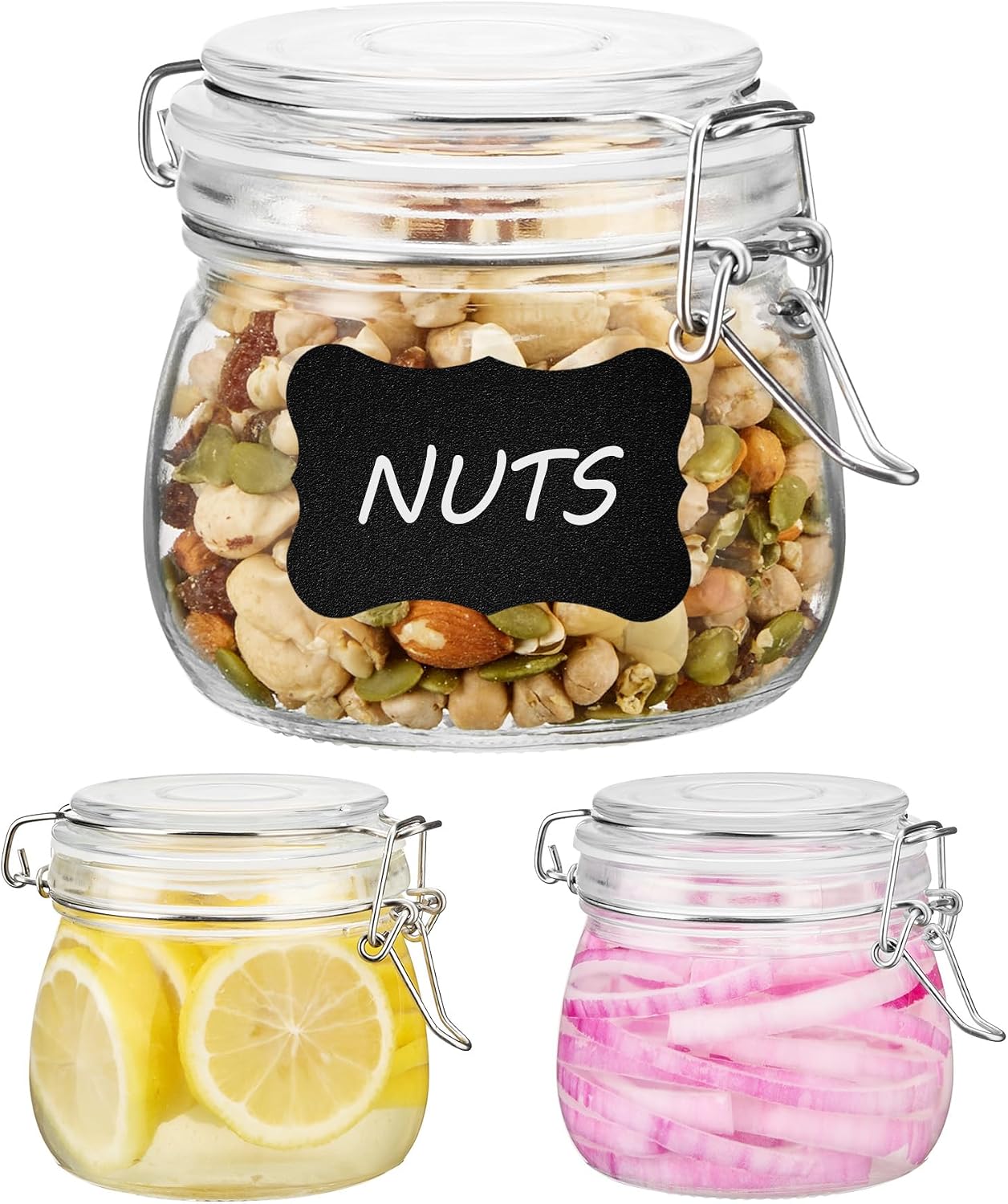 Vtopmart 78oz Glass Food Storage Jars with Airtight Clamp Lids, 3 Pack