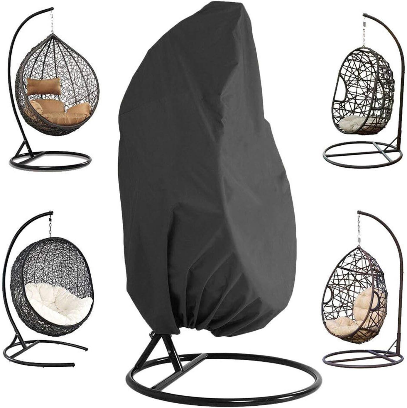 Patio Hanging Chair - Waterproof Outdoor Egg Chair with Durable Hem Cord, 210D Oxford Wicker, 115cm D x 190cm H