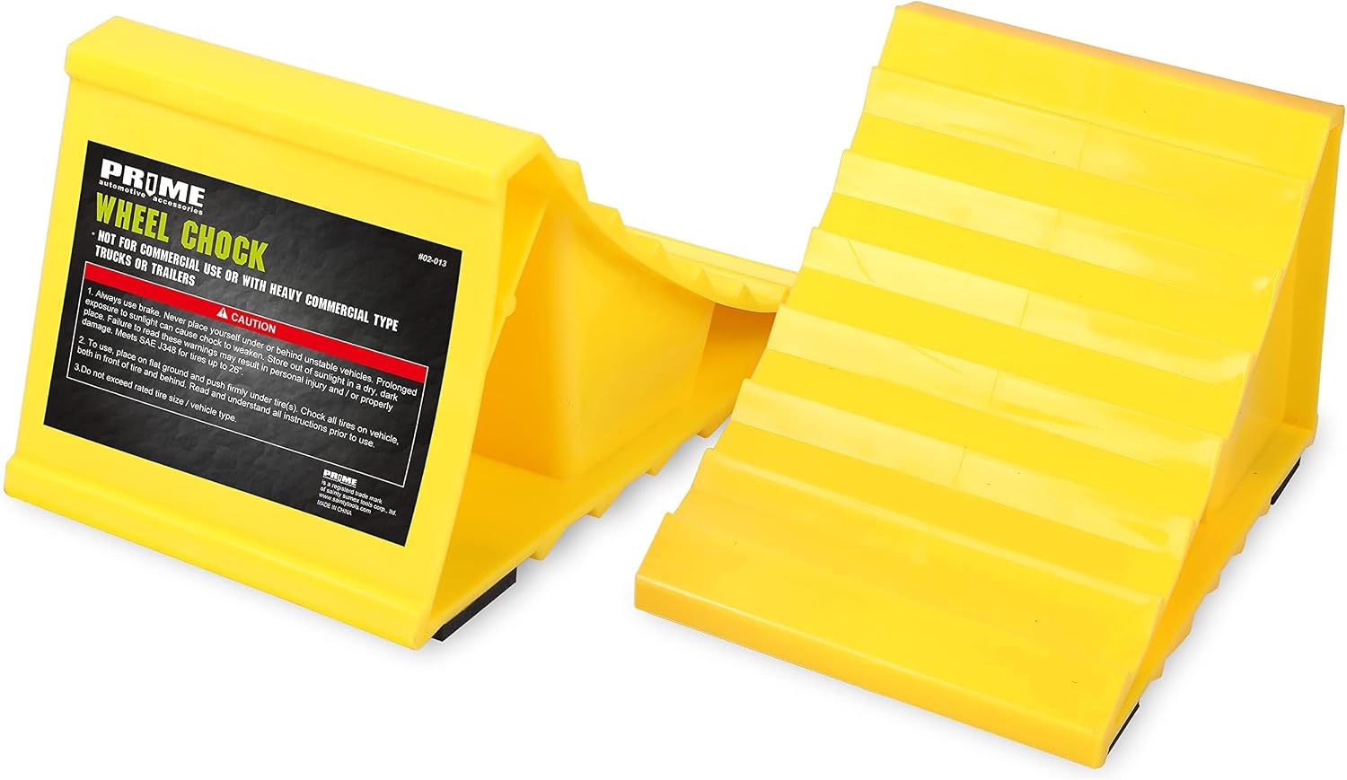 PR1ME Wheel Chocks with Non-Slip Base for RV & Trailer. 2 Pack Heavy Duty Wheel Chock with Bright Yellow. Lightweight Wheel Stoppers for Cars Camper