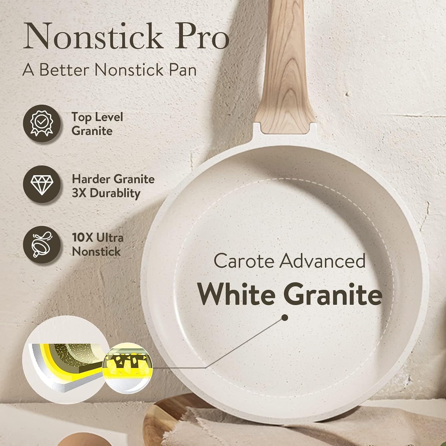 CAROTE Nonstick Frying Pan, 8 Inch Classic Granite Skillet | Kitchen Healthy Non Toxic Stone Cookware,All-Stovetop Compatible, Cool Handle, Easy to Clean, PFOA Free