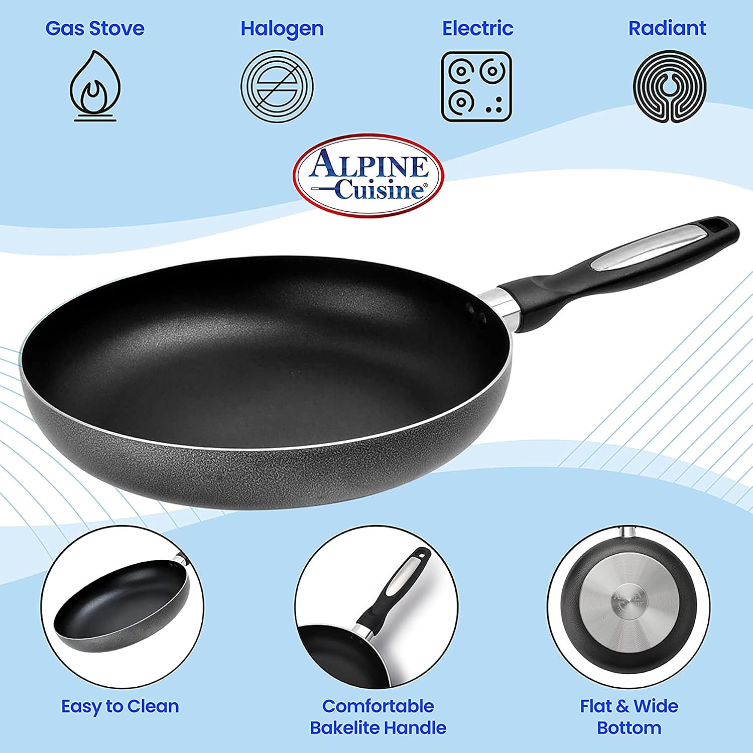 Alpine Cuisine Fry Pan 13-Inch Nonstick Coating Gray, Frying Pans Nonstick for Stove with Stay Cool & Comfortable Handle, Durable Nonstick Cookware, Ideal for Family