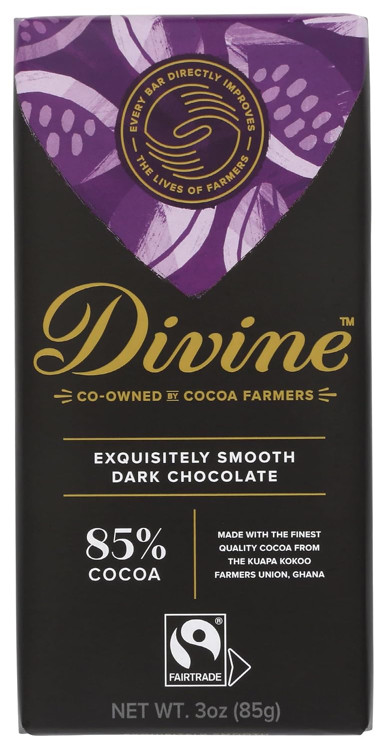 Divine Chocolate, Bar Dark Chocolate Exquisitely Rich 85%, 3 Ounce