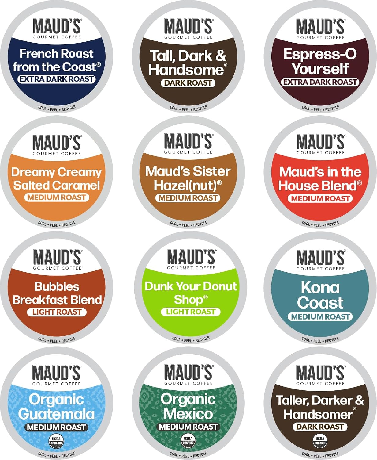 Maud's Family Pack Coffee Pods Variety Pack, 136ct, 12 Assorted Flavors | Medium Roast Flavored Coffee in Single Serve Pods – 100% Arabica Coffee, Compatible with Keurig Coffee Makers