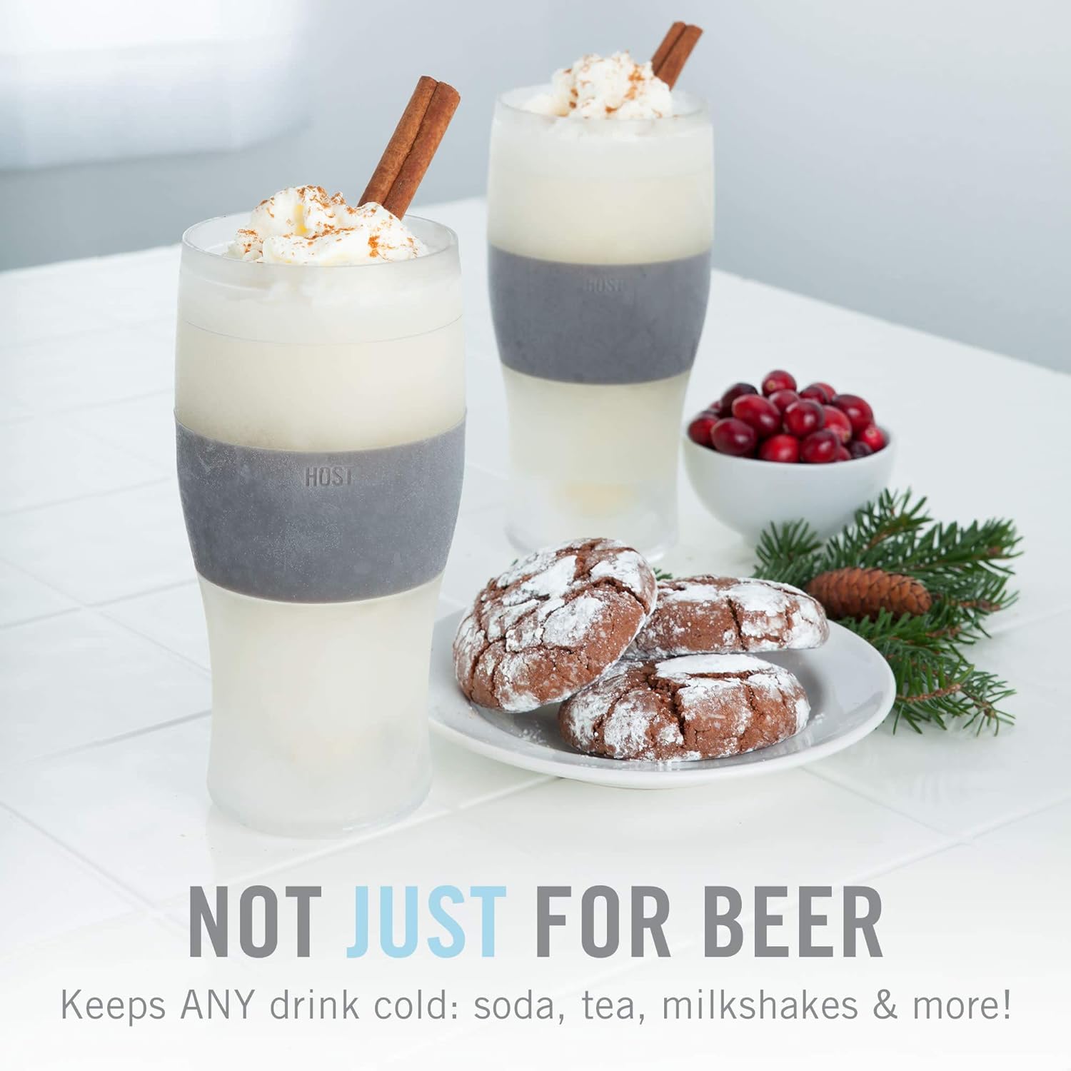Host FREEZE Beer Glasses, Frozen Beer Mugs, Freezable Pint Glass Set, Insulated Pint Glass to Keep Your Drinks Cold, Double Walled Insulated Glasses