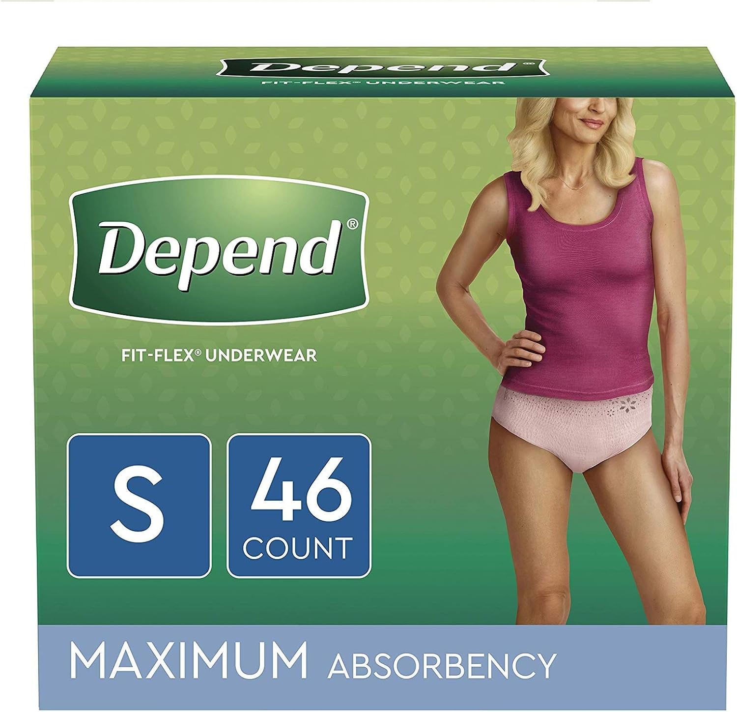 Depend FIT-FLEX Incontinence Underwear for Women, Disposable, Maximum Absorbency, Large, Blush, 52 Count (2 Packs of 26) (Packaging May Vary)