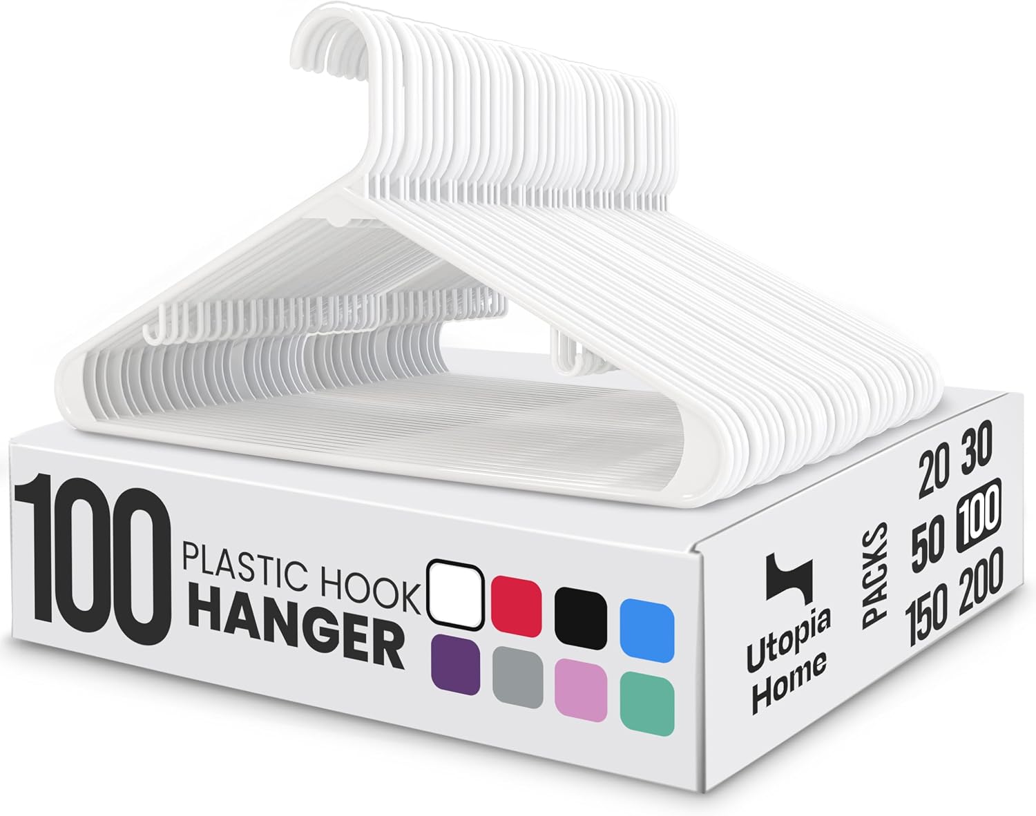 Utopia Home Plastic Hangers 50 Pack – Built-in Strap Hooks Black