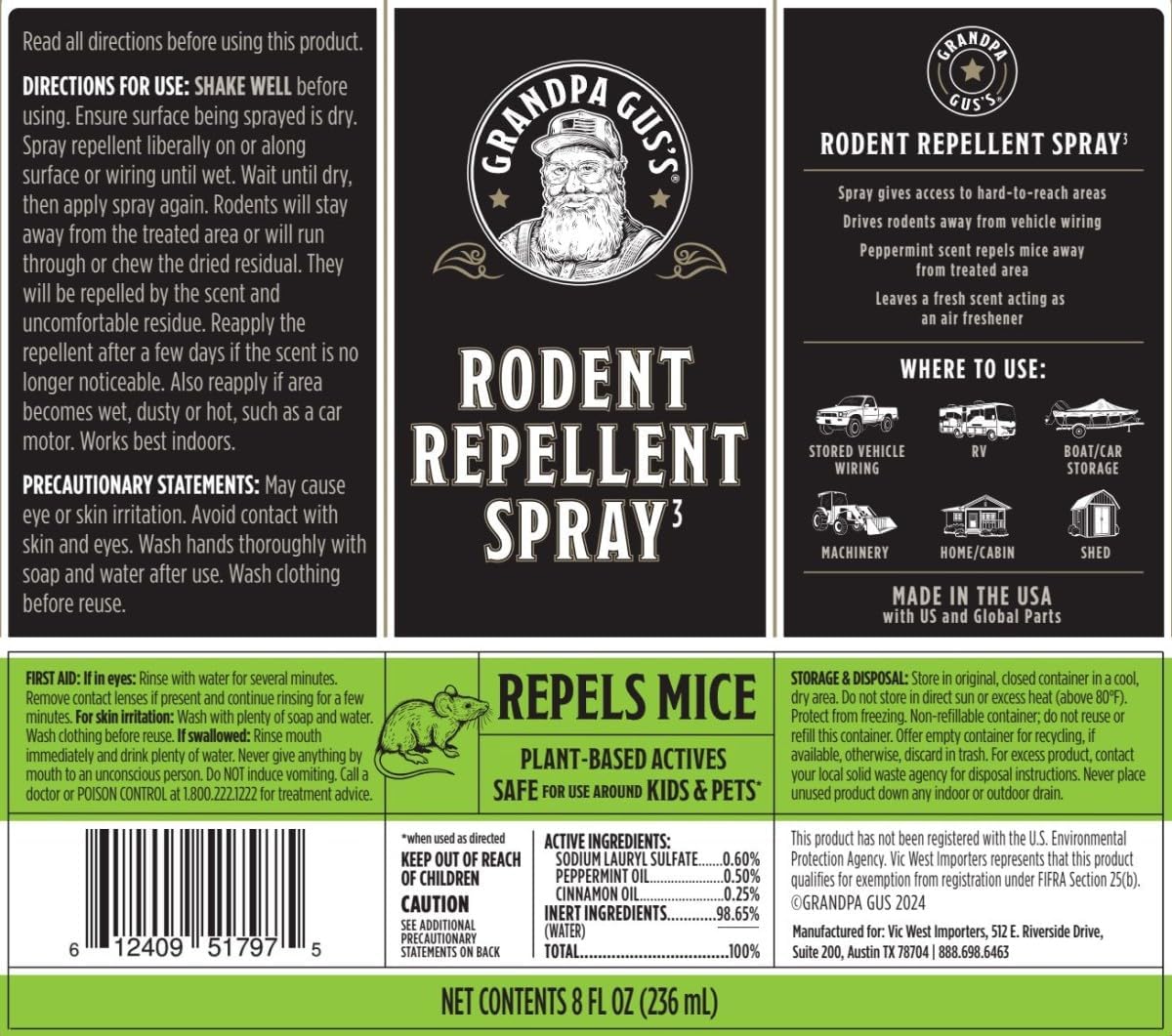 Grandpa Gus's Rodent Repellent Spray, Natural Peppermint Oil, 16 Fl Oz