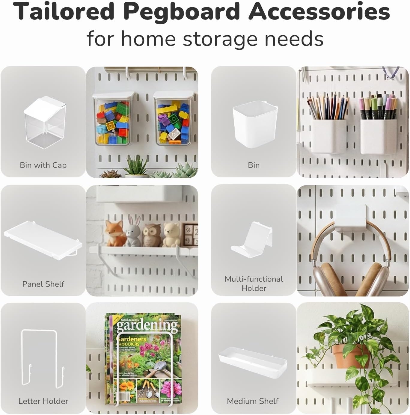 Keepo Peg Board Wall Organizer – Plastic Pegboard Panels, Modular Peg Board Storage System For Home Office, Craft Room, Gaming Setup (White