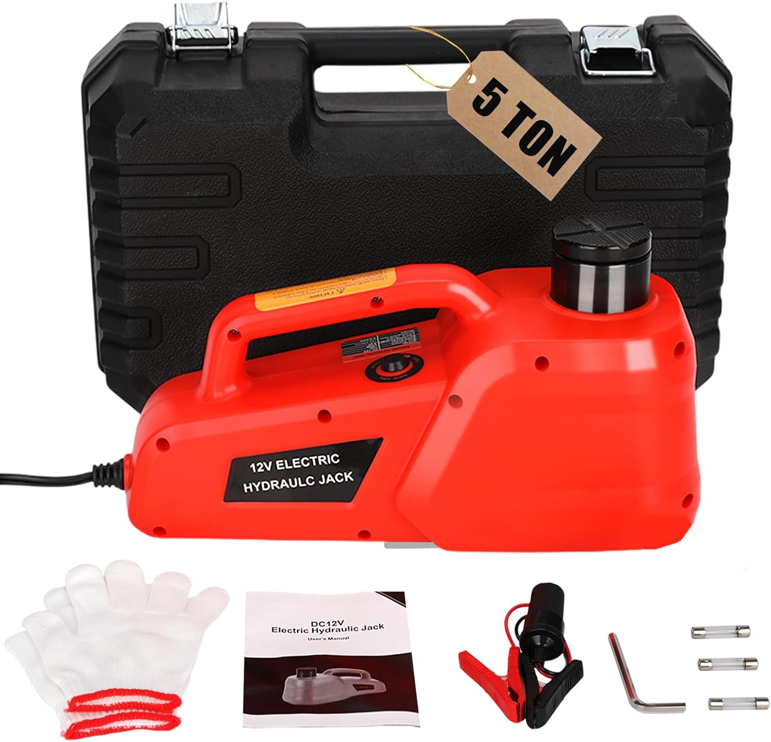 Trihelper Electric Car Jack 5 Ton 12V Floor Jack Hydraulic Jack Stand Car Lift Jack with Integrated Tire Pump for SUV Truck Sedan Vehicle Roadside