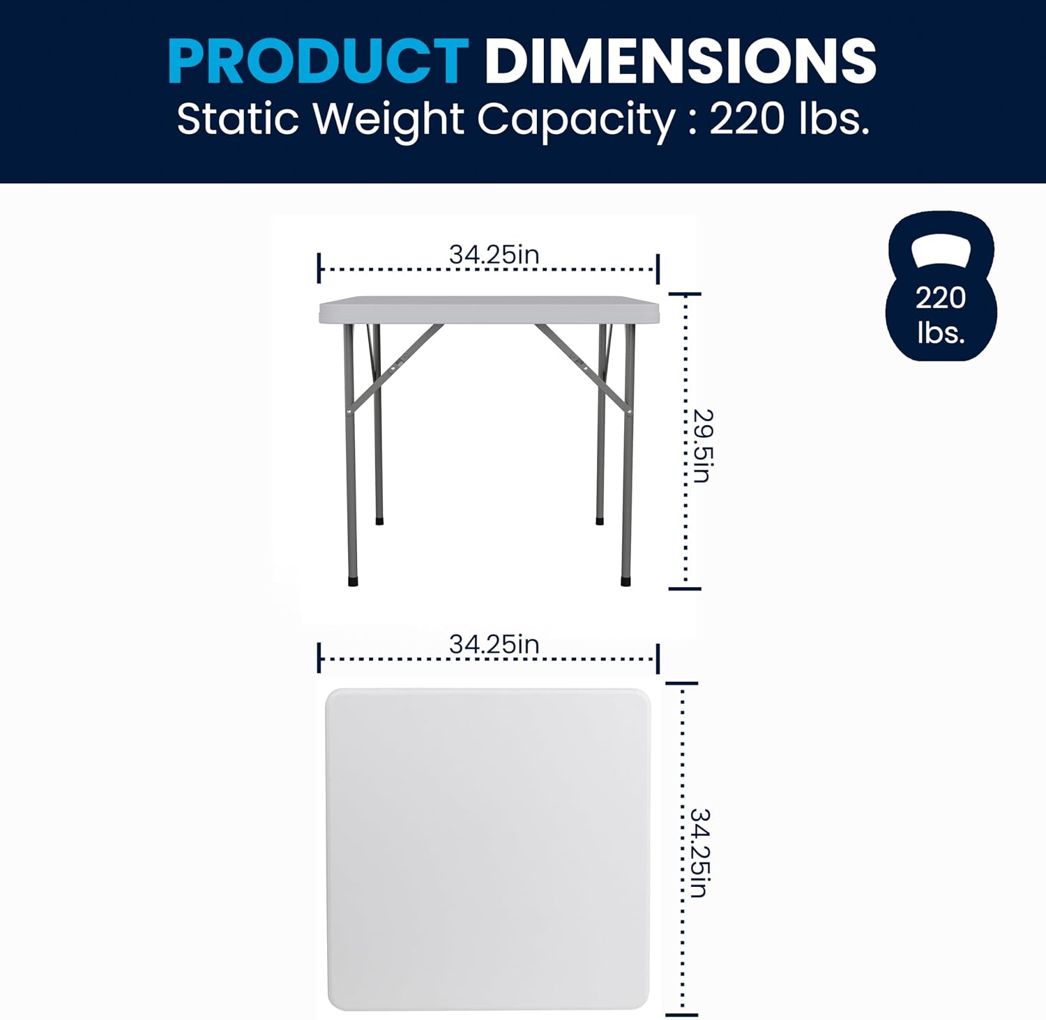 Flash Furniture Elon 2.85' Square All-Occasion Plastic Folding Event Table with Locking Legs, Folding Banquet Table for Indoor/Outdoor Events