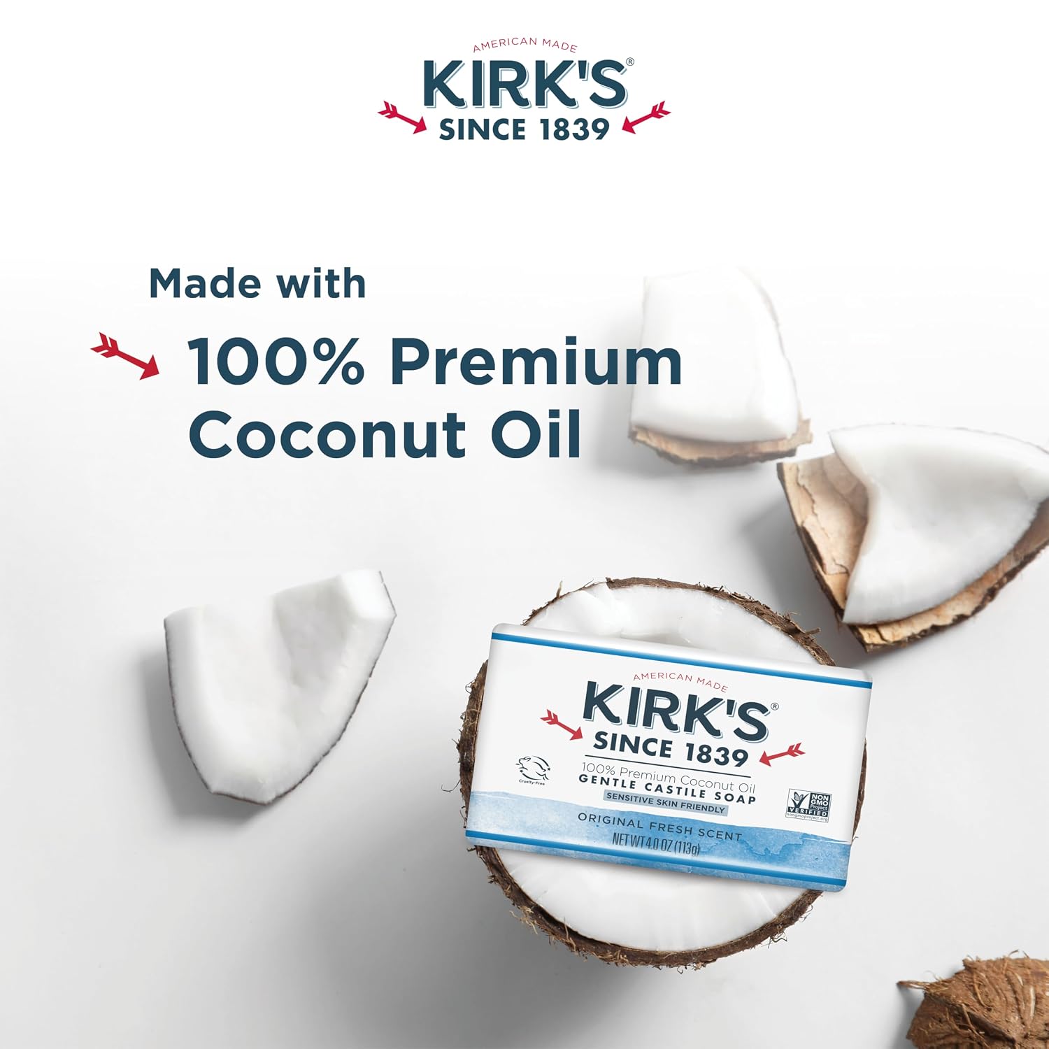 Kirk's Original Coco Castile Bar Soap Fragrance Free 4 Ounces (8 Pack)