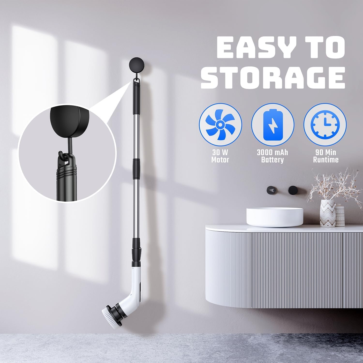 Electric Spin Scrubber for Bathroom: Shower Scrubber with Long Handle | Dual Speed Cordless Power Cleaning Scrub, 7 Brush Heads