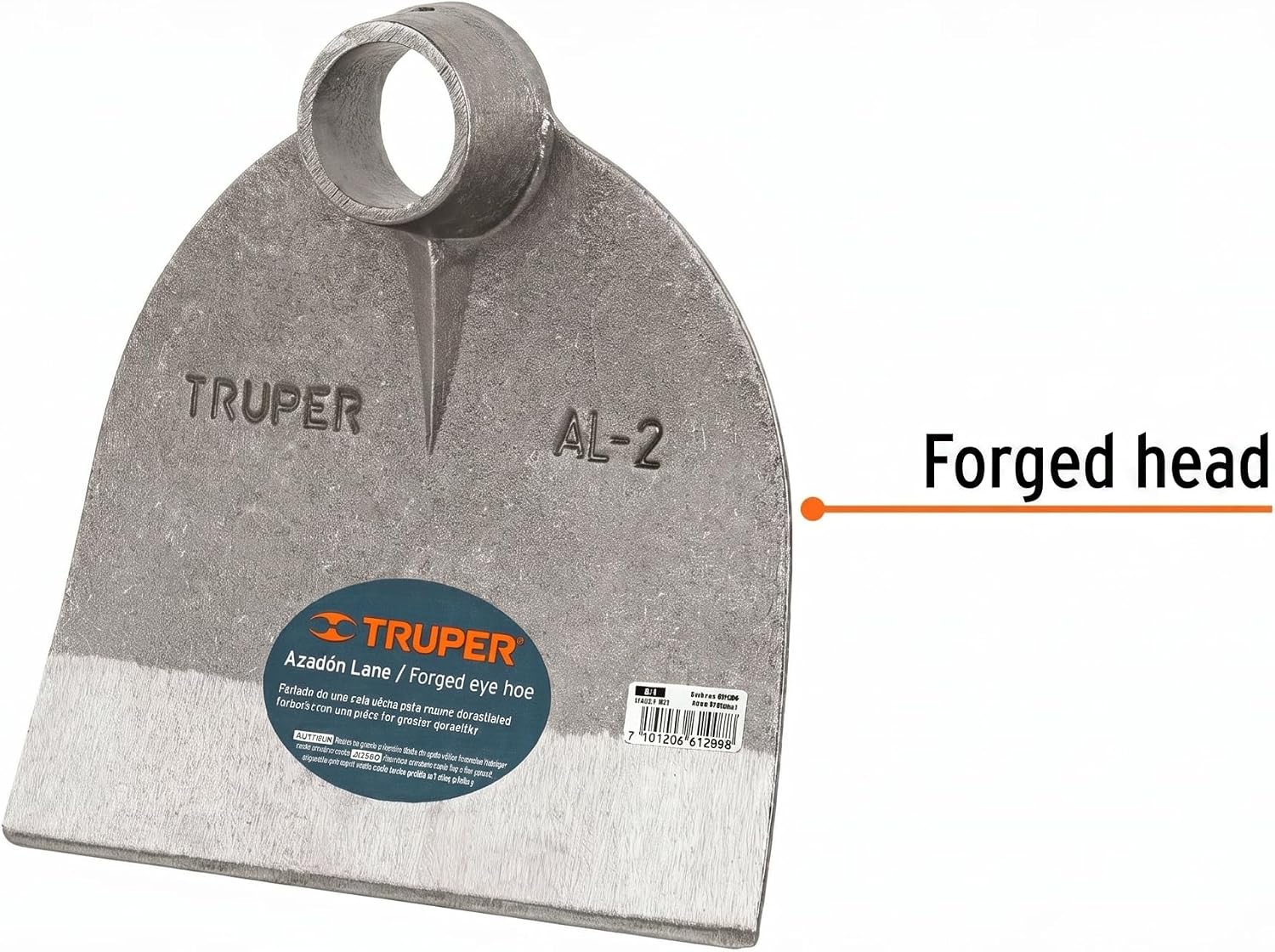 Truper Lane No. 2 Field Hoe Head, 2 lb Forged Steel, Heavy-Duty Replacement Hoe Head for Agriculture and Landscaping (Model AL-2/10606)