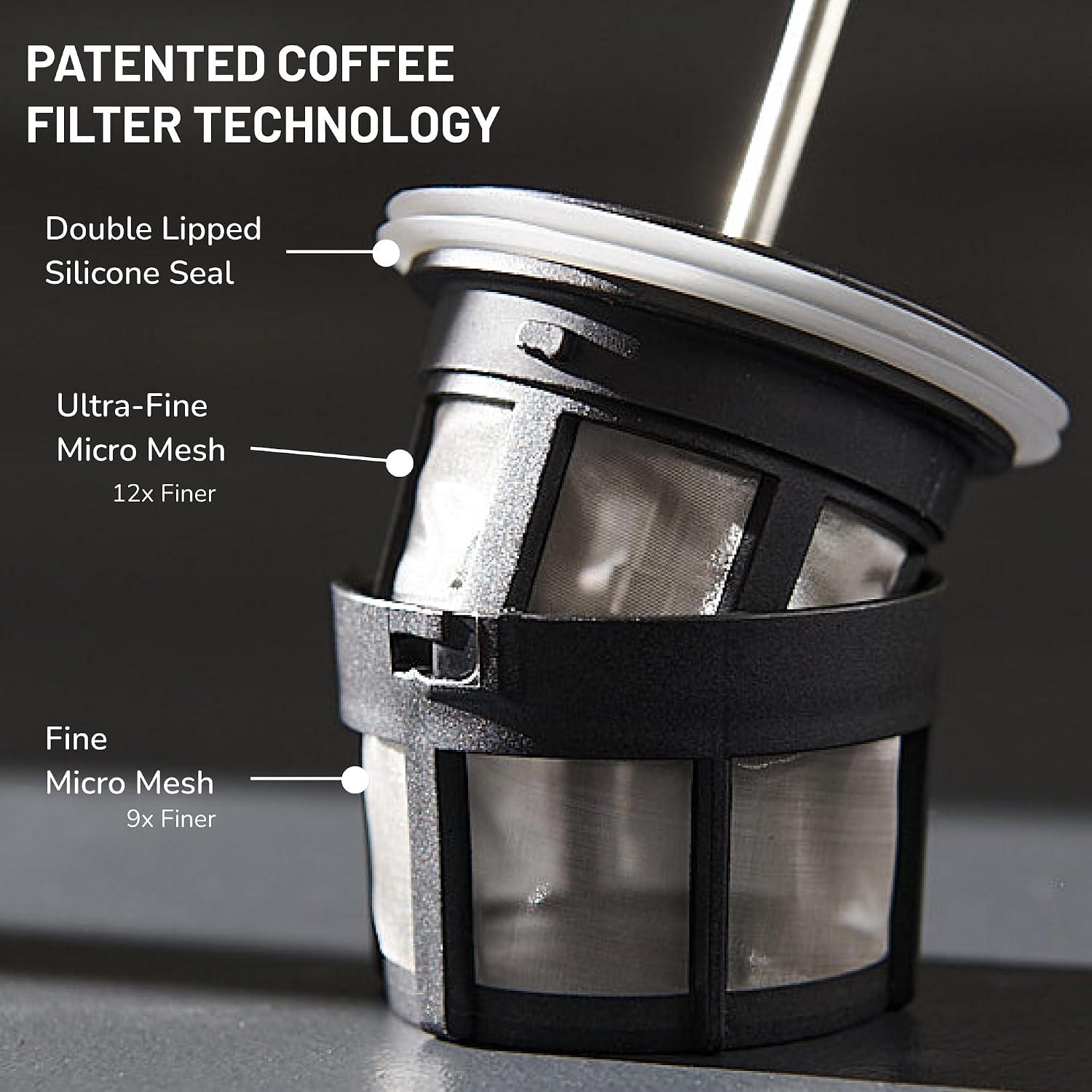 ESPRO Go P0 Ultralight French Press Coffee Maker for Travel, Vacuum Insulated Stainless Steel, 16 Ounces, Matte Meteorite Black