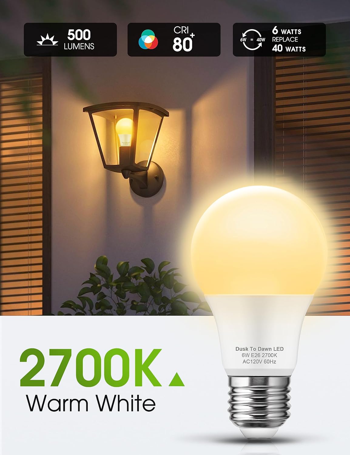 LOHAS Dusk to Dawn Sensor Light Bulbs, 40W Equivalent LED Outdoor Lighting