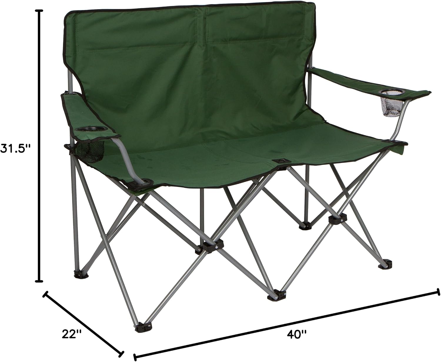 Trademark Innovations Loveseat Style Double Camp Chair, 40" L x 22" W x 31.5" H, Polyester, Army Green