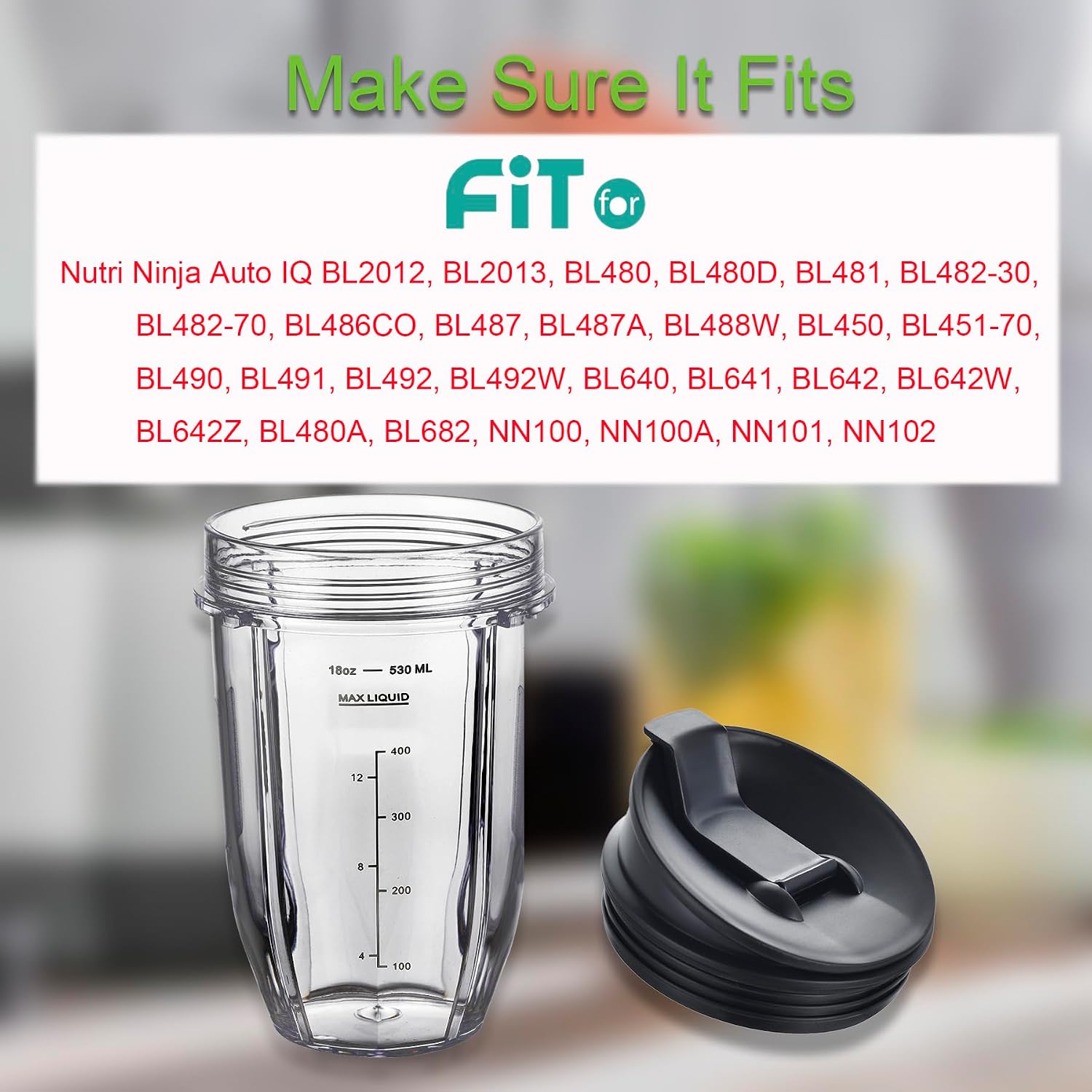 Blender Cups Fit for Ninja, Replacement Parts 16OZ Cups with Lids