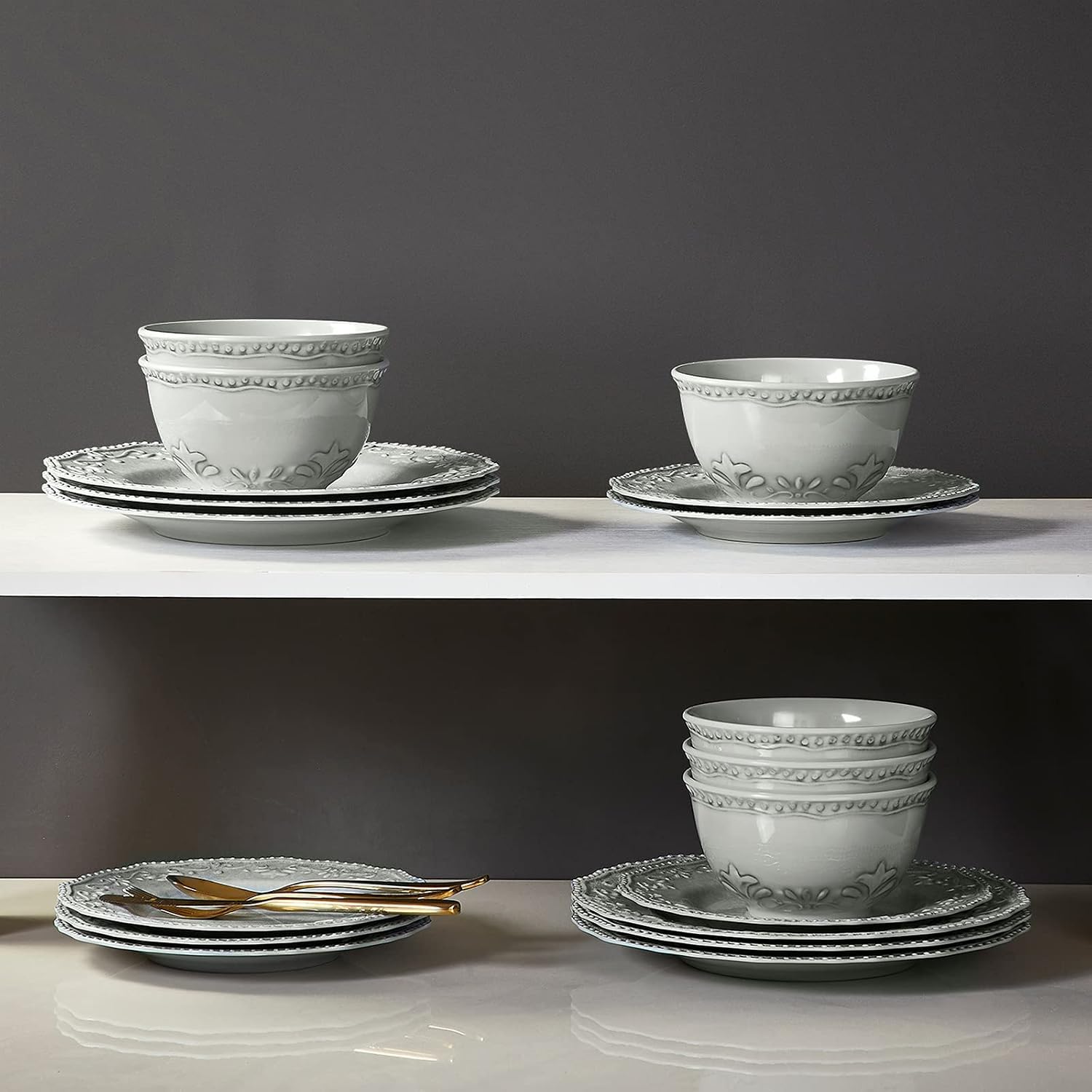 TP 18-Piece Dinnerware Set, Melamine Dishes Set with Bowls and Plates, Service for 6, Non-breakable Lightweight Dining Tableware, Teal