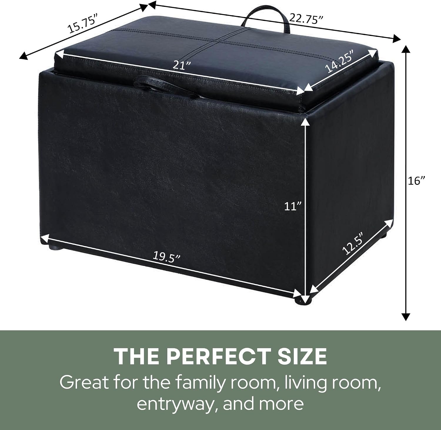 Convenience Concepts Designs4Comfort Accent Storage Ottoman 22.75" - Modern Foot Stool with Decorative Tray for Living Room, Dining Room, Office, Blue Faux Leather