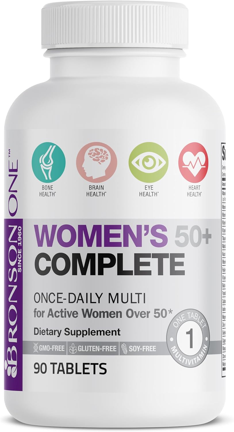 Bronson ONE Daily Women 50+ Complete Multivitamin Multimineral, 180 Tablets | Once-Daily, Targeted Nutrition For Active Women Over 50, Non-GMO, Gluten-Free, Soy-Free