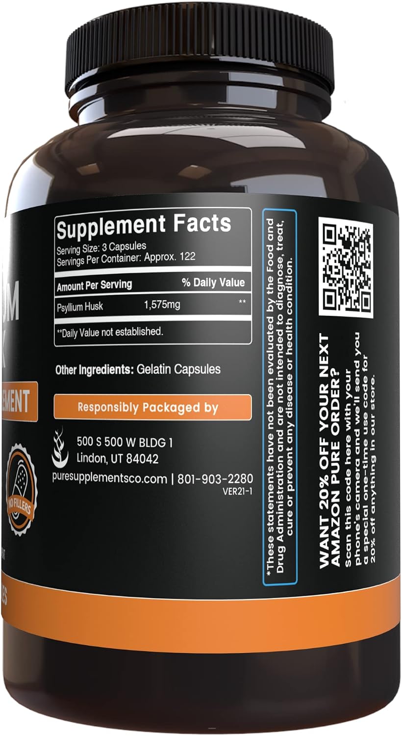 Pure Original Ingredients, Psyllium Husk, 365 Capsules