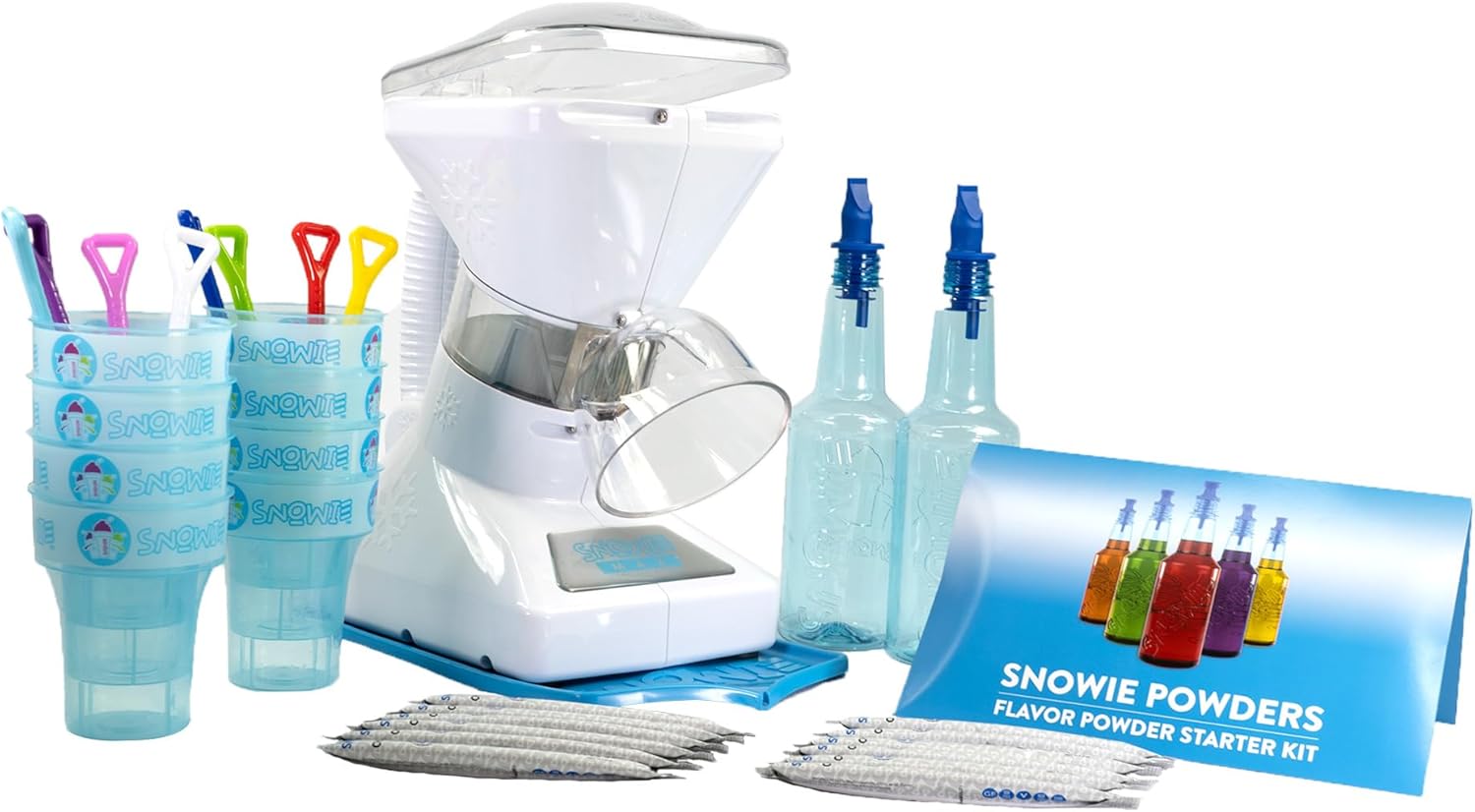 SNOWIE Little Snowie Max Snow Cone Machine (6-Stick Kit, White) | Premium Shaved Ice Maker, With Powder Sticks Syrup Mix
