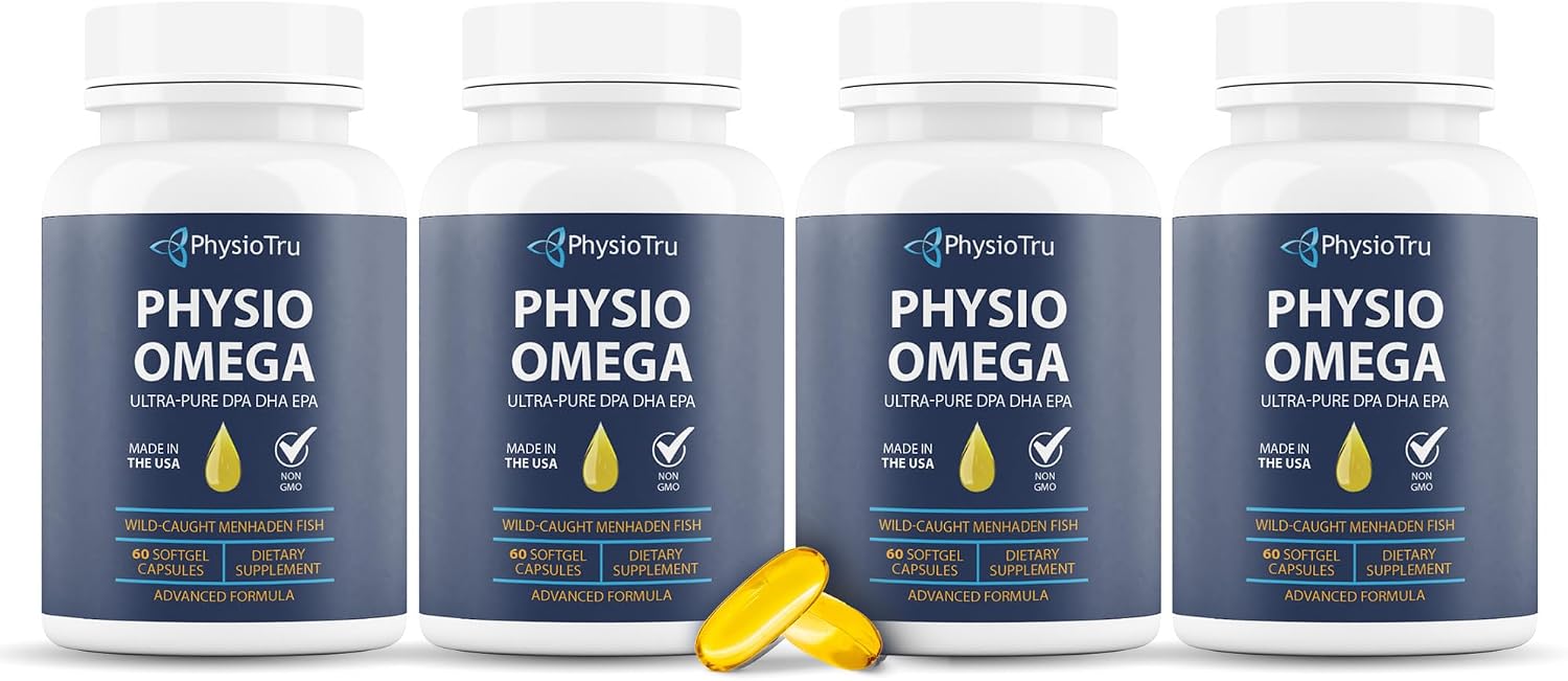 Physio Omega 2400mg Fish Oil with Omega 3 Fatty Acid Supplement - Vascular & Cognitive Supplements for Adults - Non-GMO, Burpless, Light Citrus Flavor, Sustainably Sourced - 1 Pack, 60 Softgels
