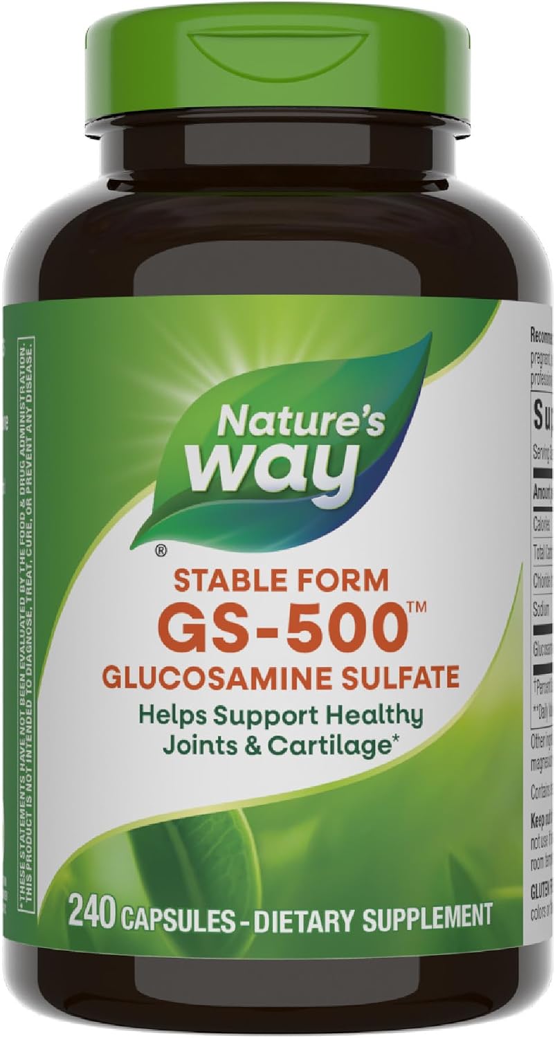 Nature's Way GS-500 Glucosamine Sulfate, Stable Form, 240 ct | Helps Support Healthy Joints & Cartilage*, 500 mg Glucosamine per Capsule, Gluten-Free