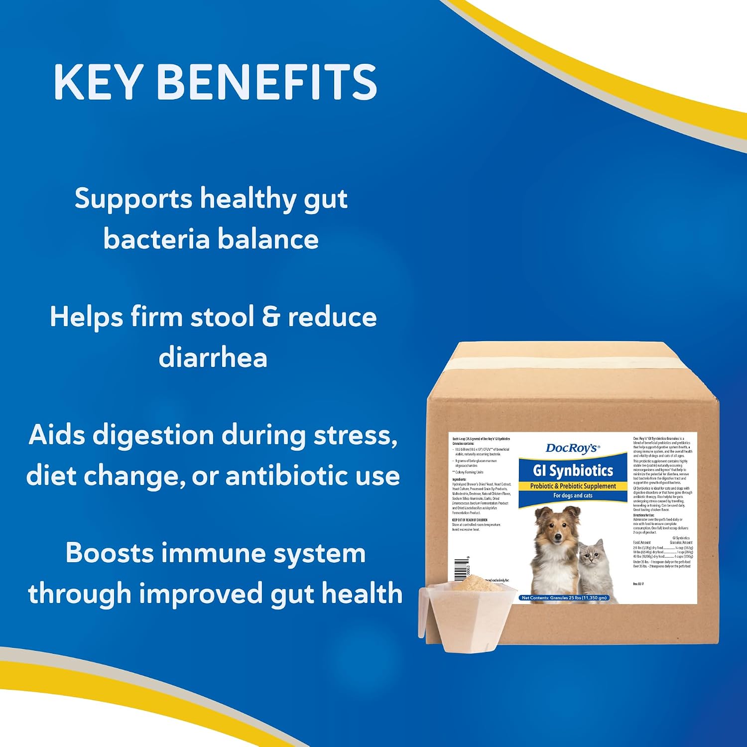 Doc Roys GI Synbiotics for Dogs and Cats, Prebiotic and Probiotic Granules, Digestive and Immune Support, Chicken Flavored, Made in USA, 454 gm