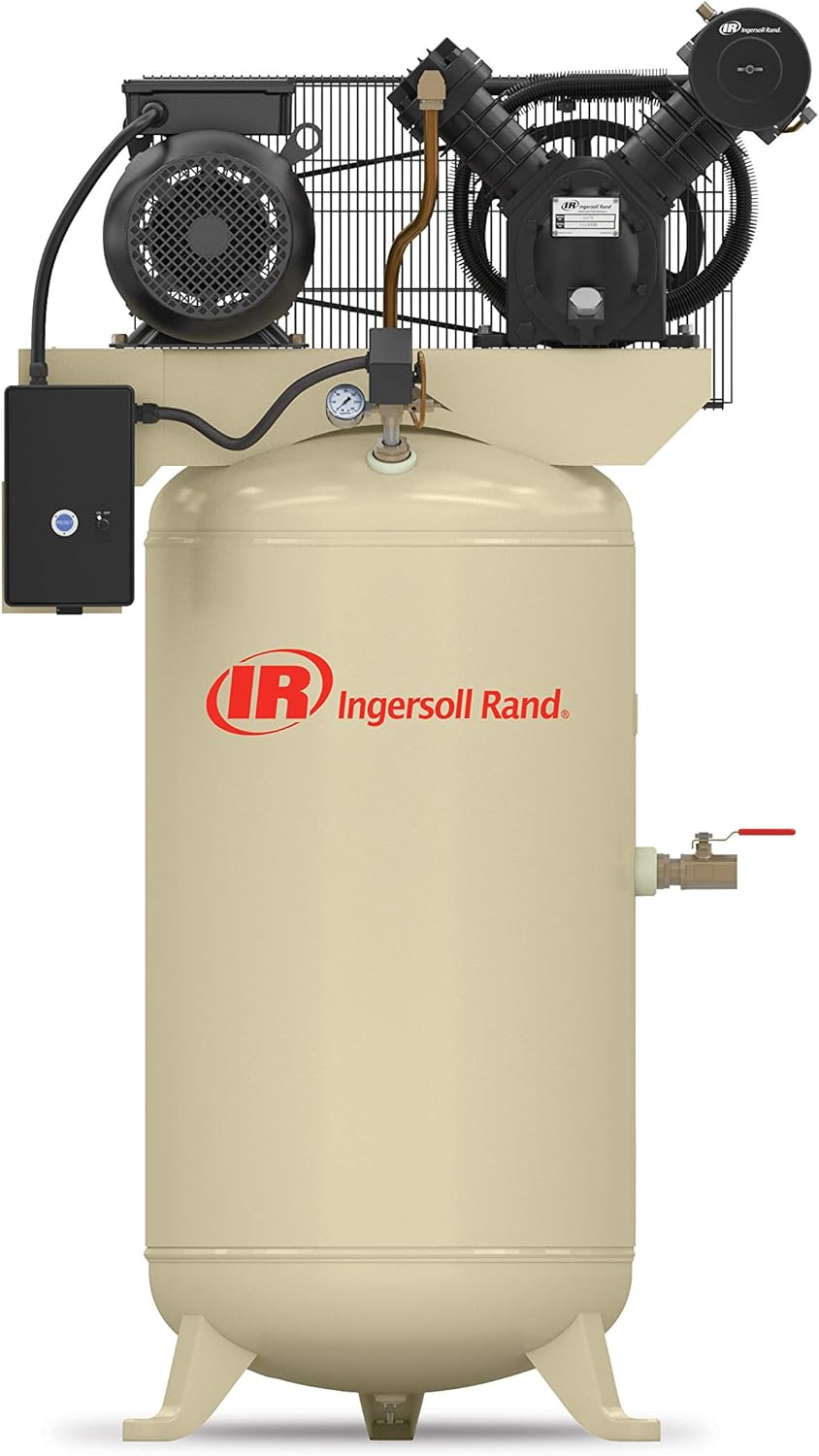 Ingersoll Rand 2475N7.5 7.5 HP Two-Stage Air Compressor | Delivers up to 24.3 CFM at 90 PSI, has a durable cast-iron pump and 80-gallon vertical tank