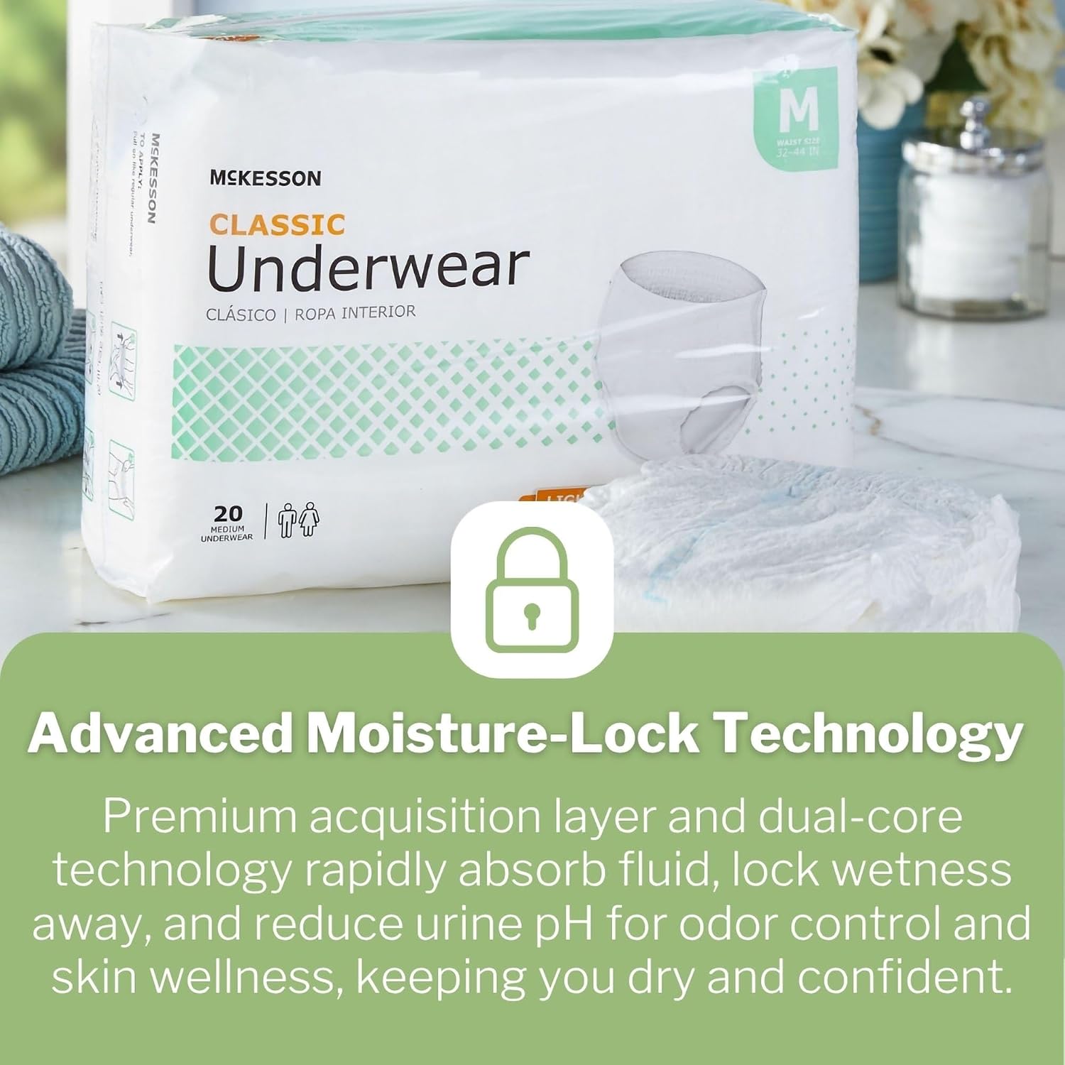 McKesson Classic Adult Incontinence Underwear, Large, Light, 58 in, 72 ct | Postpartum and Incontinence Support