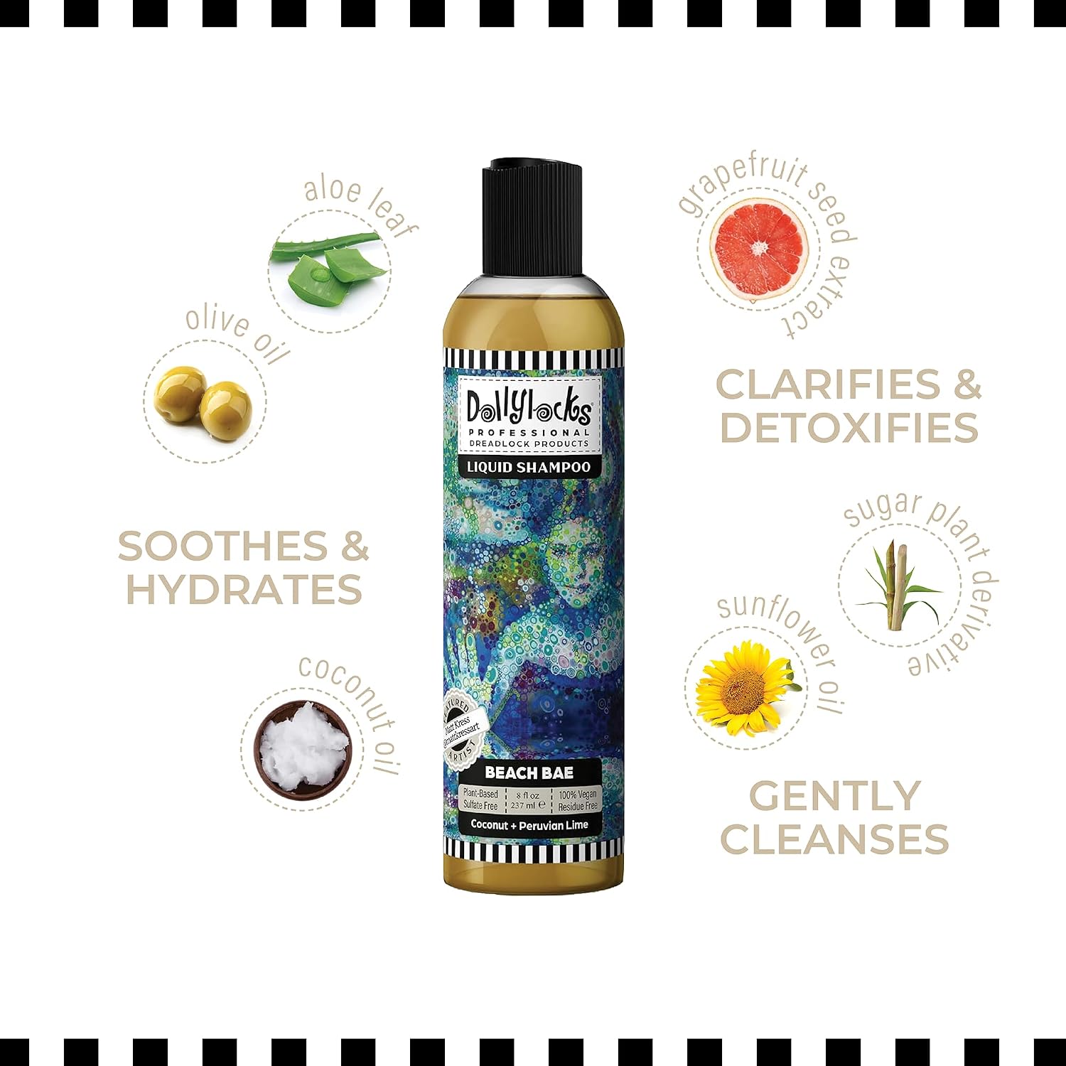 Dollylocks Clarifying Liquid Shampoo | Rosemary Peppermint Lemon | Paraben-free, Plant-Based, Vegan, Residue-Free Loc, Braid, Dreadlock Care | All hair types | 8oz