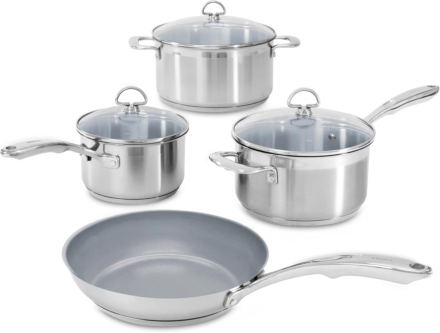 Chantal Induction 21 Steel 1 quart NonStick Saucepan with Tempered Glass Lid, Ceramic Non Stick, Brushed Stainless Steel