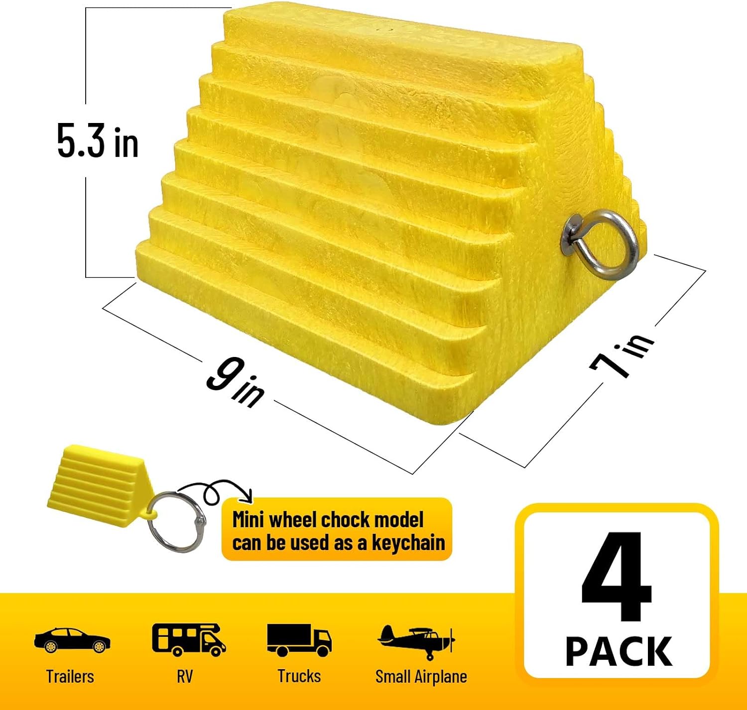 ROBLOCK 2 Pack Wheel Chocks Heavy Duty Orange with Eyebolt for Travel Trailer, 10" Length x 8" Width x 5.7" Height