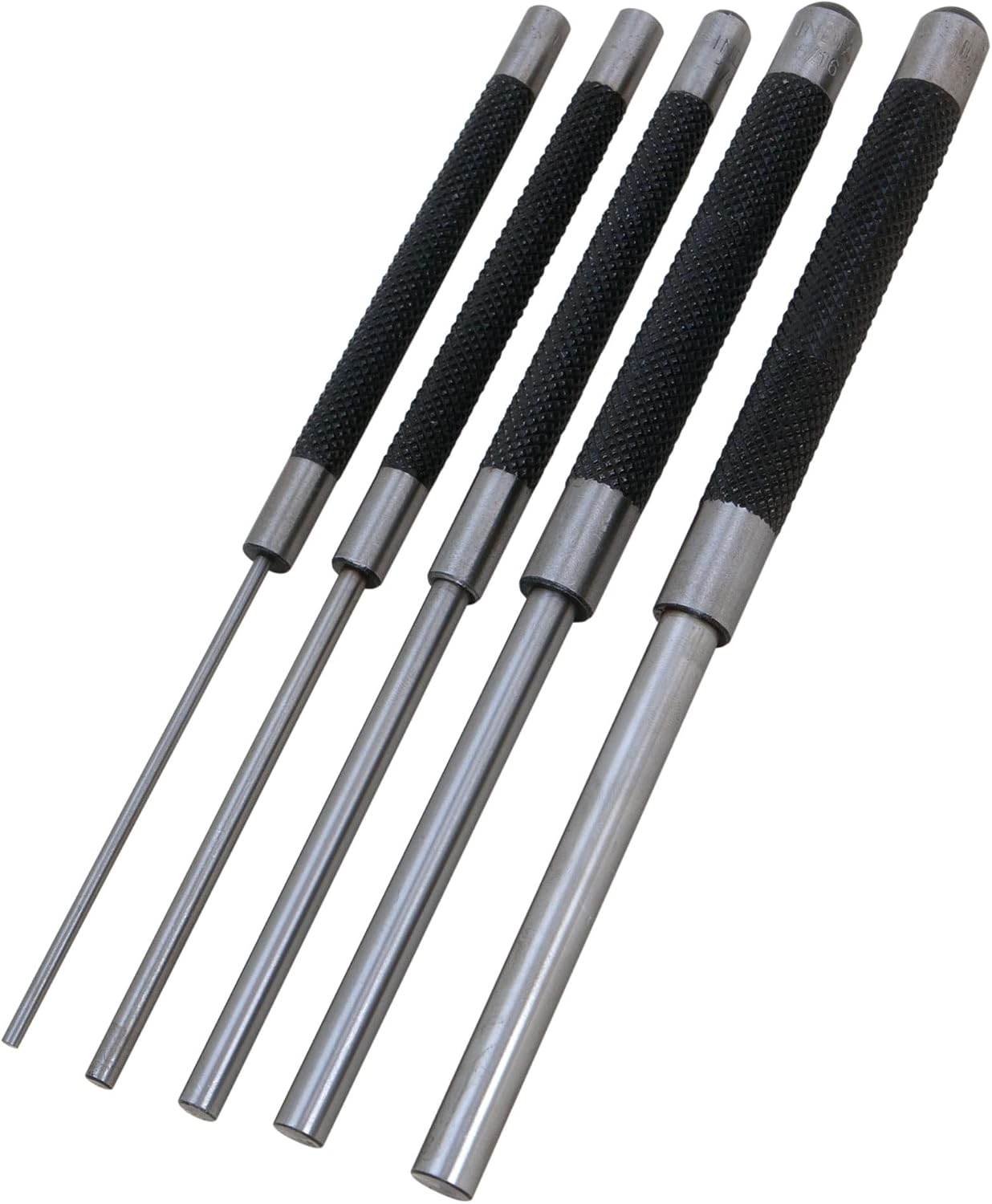 Performance Tool W758 5-Piece 8 in. Long Pin Punch Set | Carbon steel construction with hardened tips. Knurled handles for sure grip. Reaches deeply set pins
