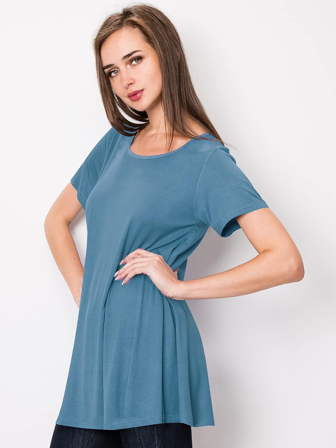 Lock and Love Women Solid Short Sleeve/Sleeveless Tunic for Leggings Swing Tunic Flare Tank Tops S-5XL Plus Size Made in USA