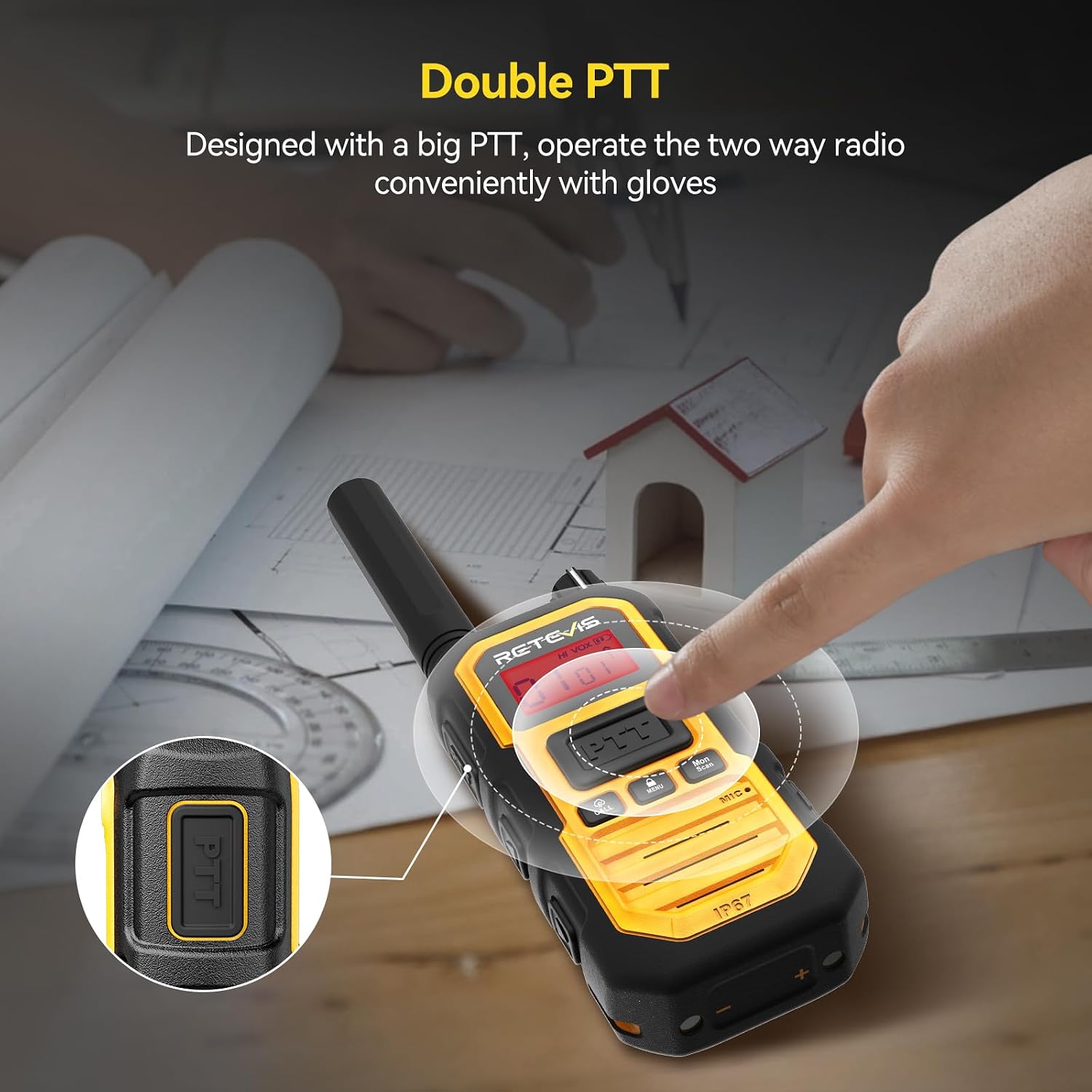 Retevis RB48PLUS GMRS Walkie Talkies Long Range,IP67 Waterproof 2 Way Radio | Repeater Capable, Dual PTT, Vibration Alert, NOAA, SOS, for Hurricane Preparedness, Emergency Communication, Outdoor, 2 Pack