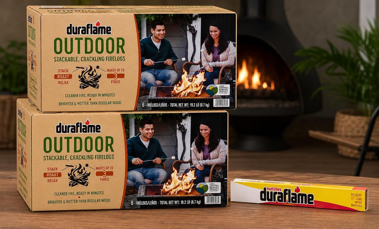 Duraflame Outdoor Firelogs – Crackling Fire Logs for Fire Pits, Camping, Bonfires & Backyard Fires, Easy-Light Firewood Alternative (1 Box)