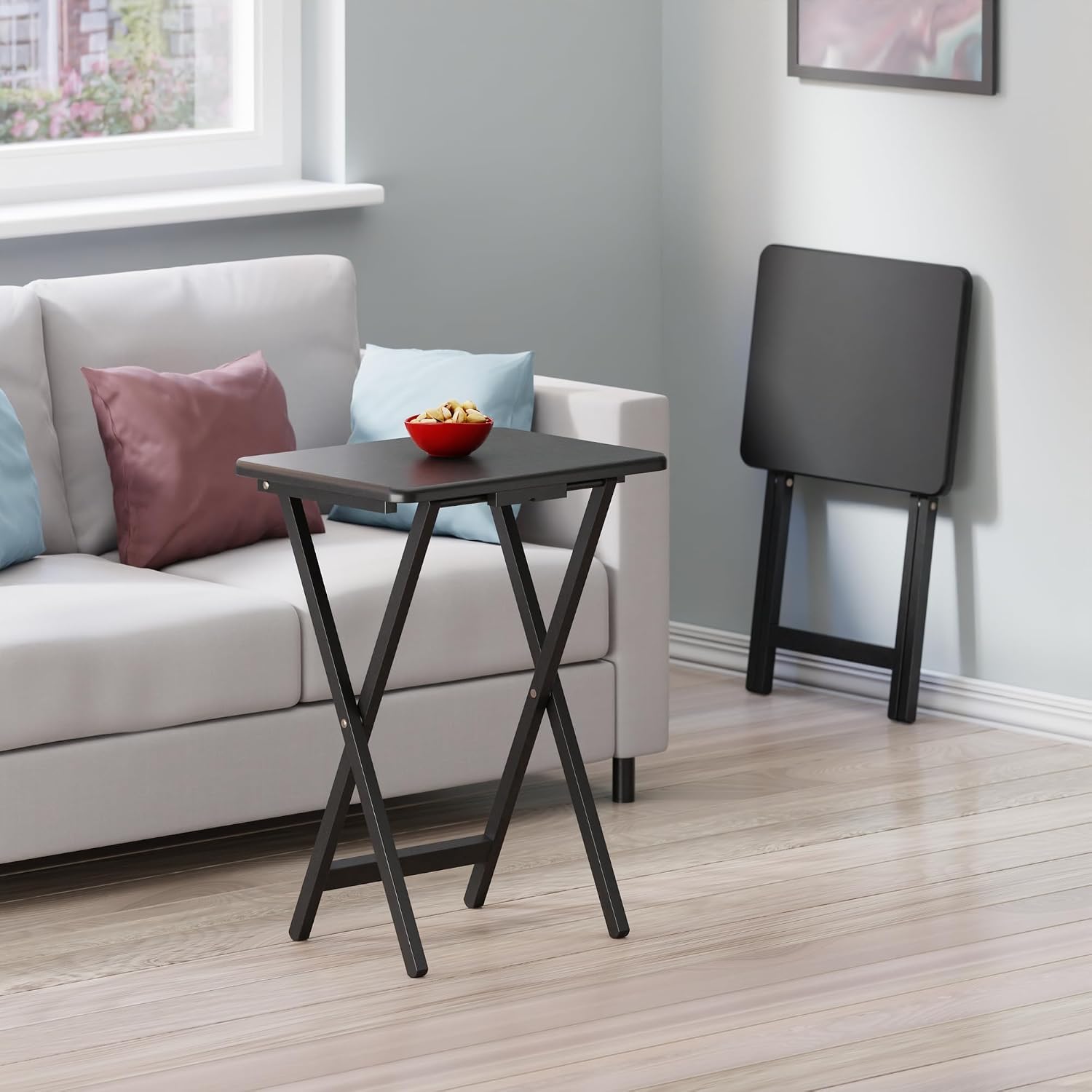Winsome Alex Set of 2 Foldable Snack Tables, Natural, 26"