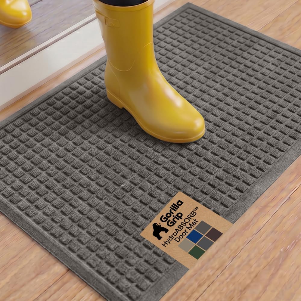 GORILLA GRIP® HydroABSORB Door Mat for Indoor Outdoor Use, 29x17 Black