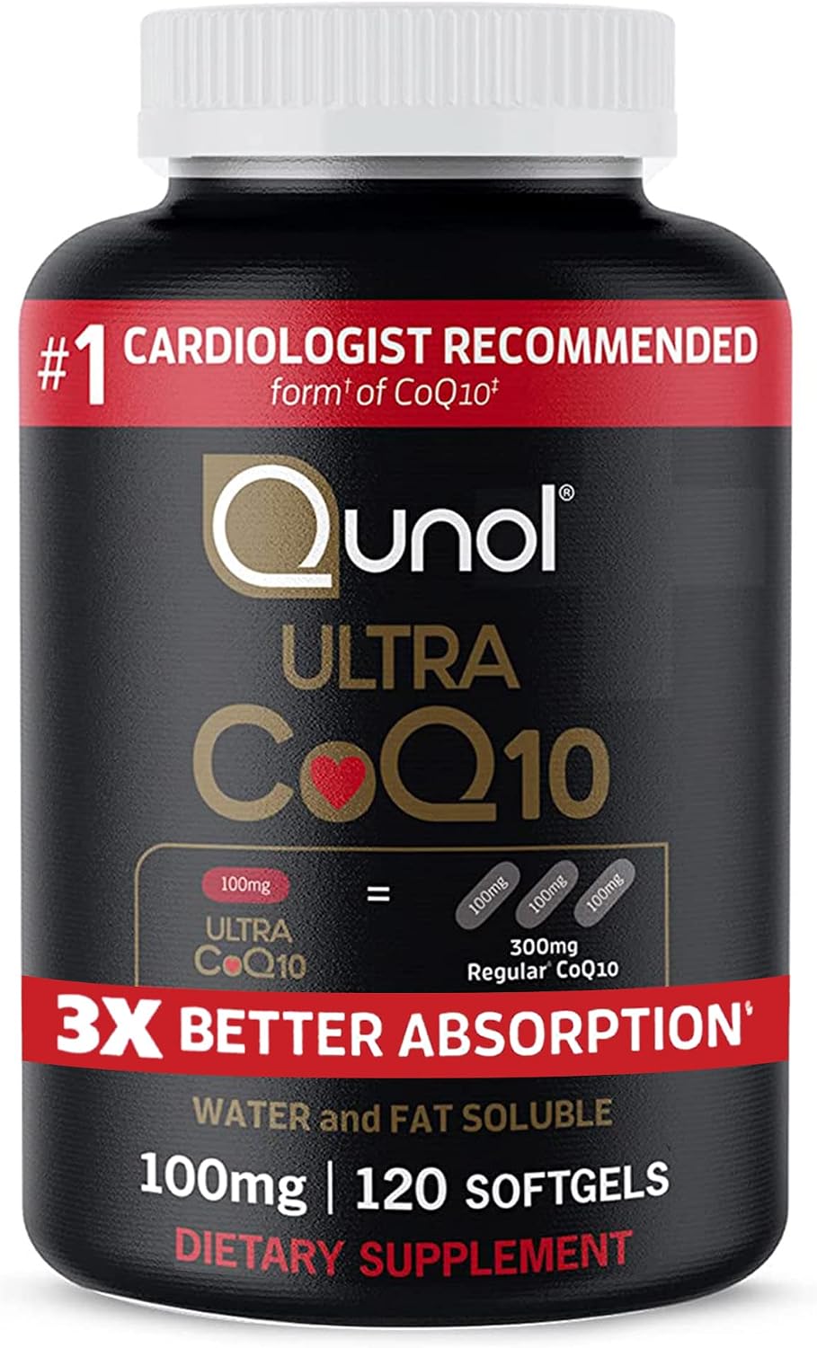 Qunol Ultra CoQ10 100mg, 3X Better Absorption, Antioxidant, 120 Softgels | #1 Cardiologist Recommended Supplement for Heart Health, Coenzyme Q10 Supplement to support Vascular Health & Cellular Energy