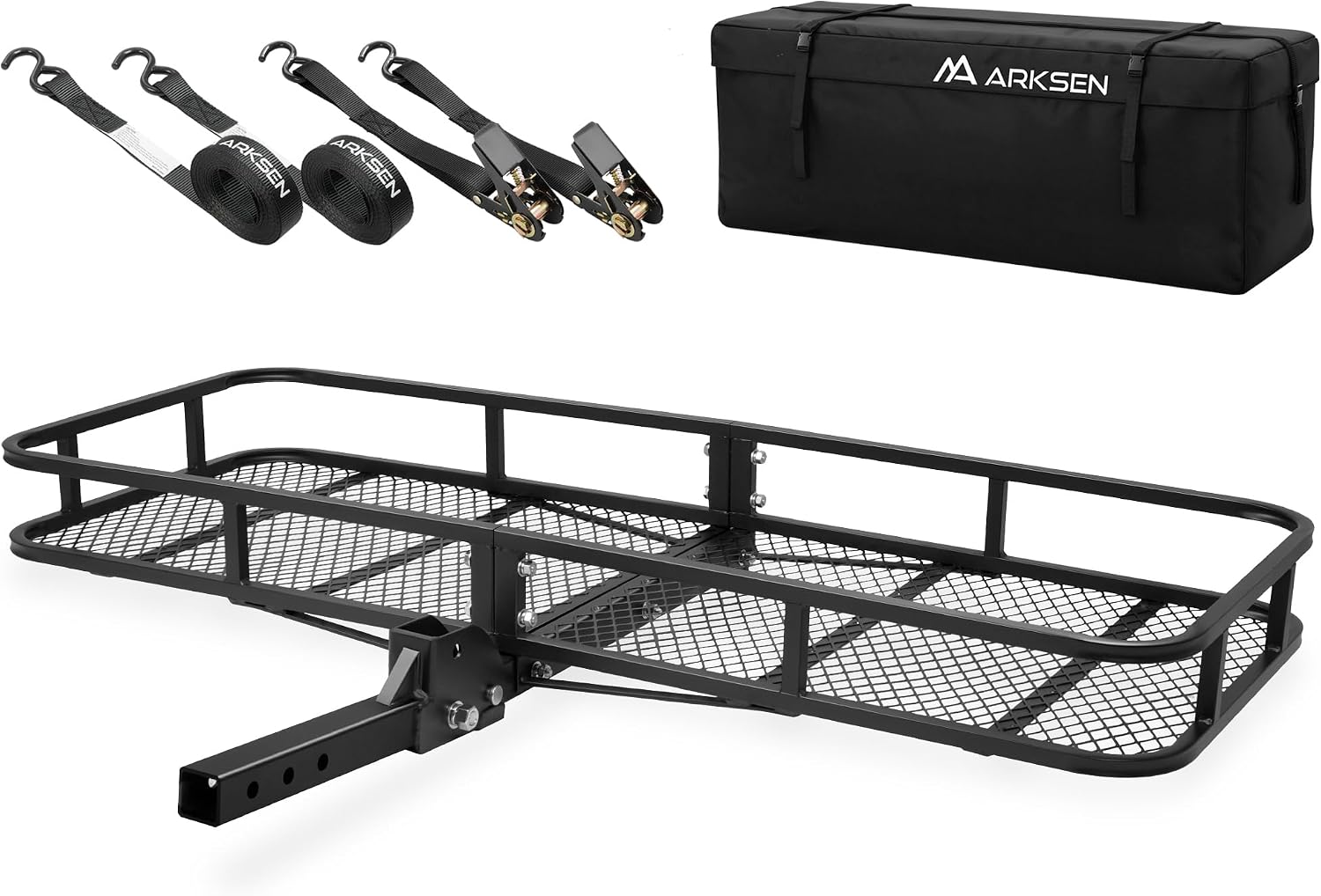 60" x 23" x 5.5" Folding Hitch Cargo Carrier Basket, 500 Lbs Heavy Duty Rear Trailer Hitch Cargo Rack Fits 2" Receiver for SUV, Truck & Van, Ideal for Camping & Travel