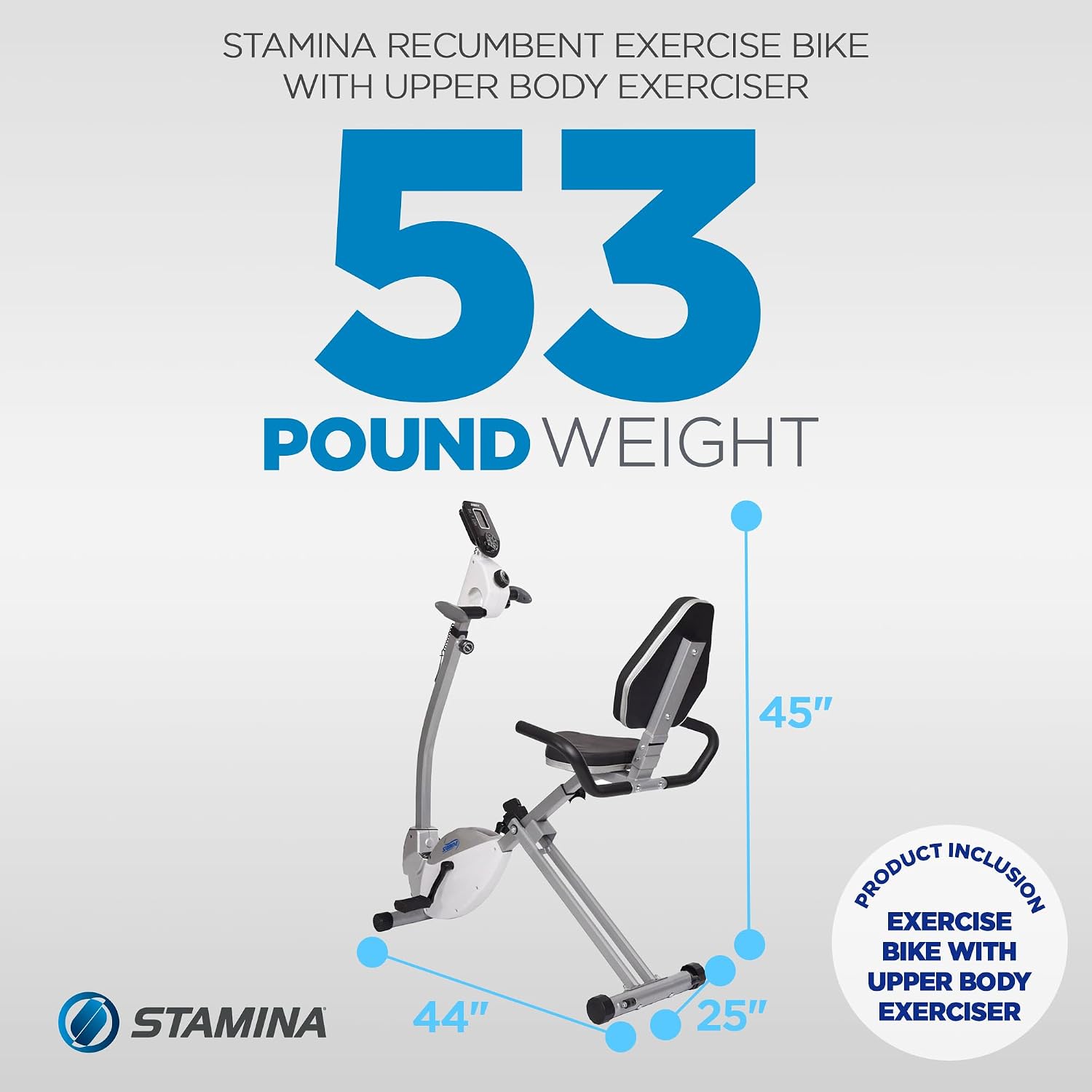 Stamina Recumbent Exercise Bike with Arm Workout - Fitness Bike with Smart Workout App - Recumbent Exercise Bike for Home Workout - Up to 250 lbs