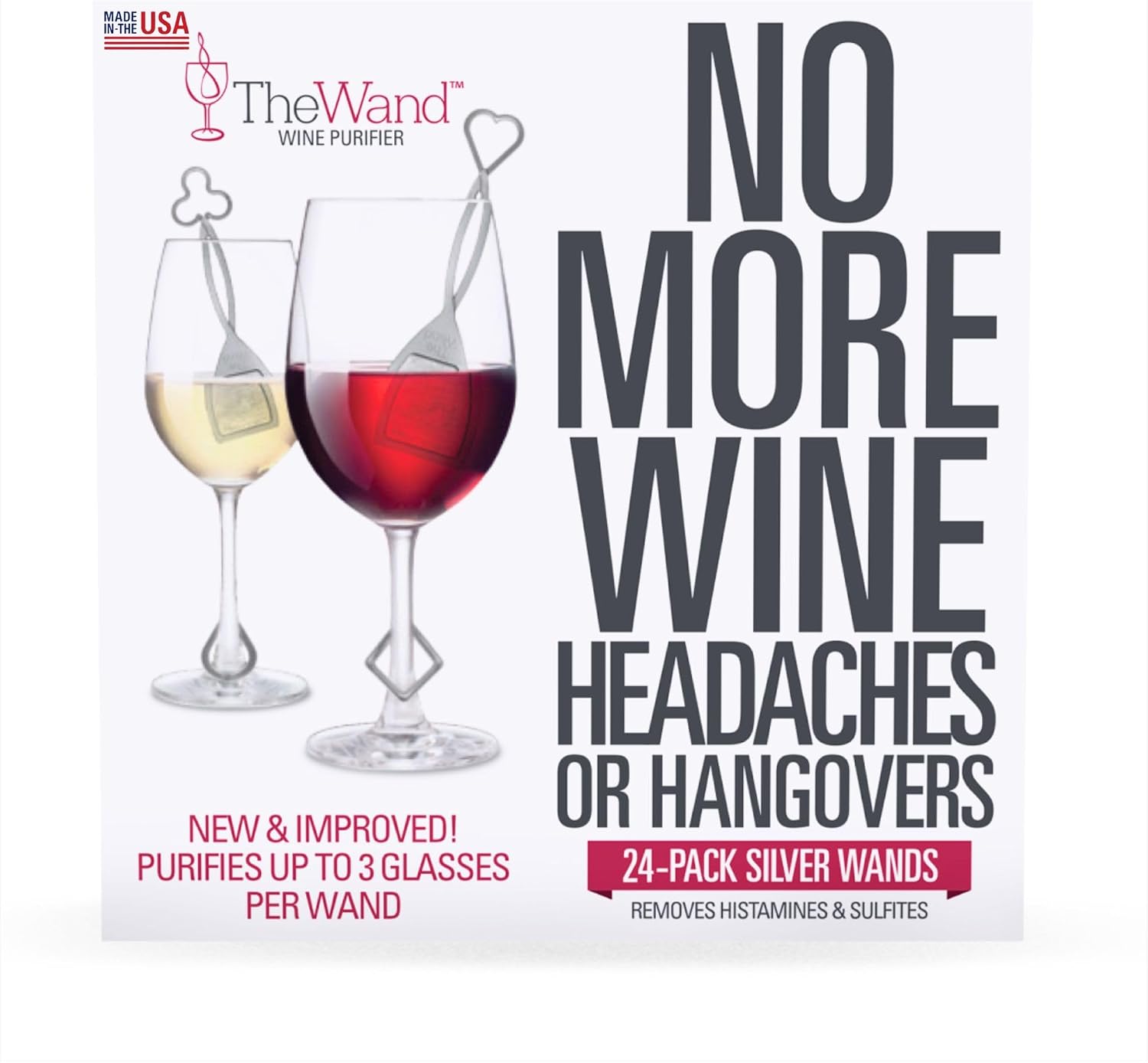 PureWine The Wand Wine Purifier, Removes Histamines & Sulfites - 8 Wands | Wine Wand Filters Before You Drink; Remove Sulfites & Histamines; Helps Wine Allergies & Headaches. Purifies 3 glasses/wand