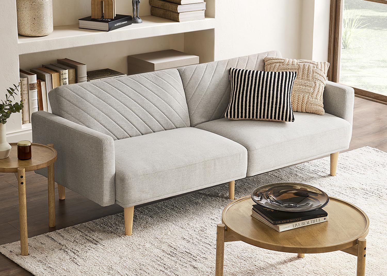 mopio 76.4" Futon Sofa Bed Chevron Styled, Sleeper Couch (Old Rosa Velvet)